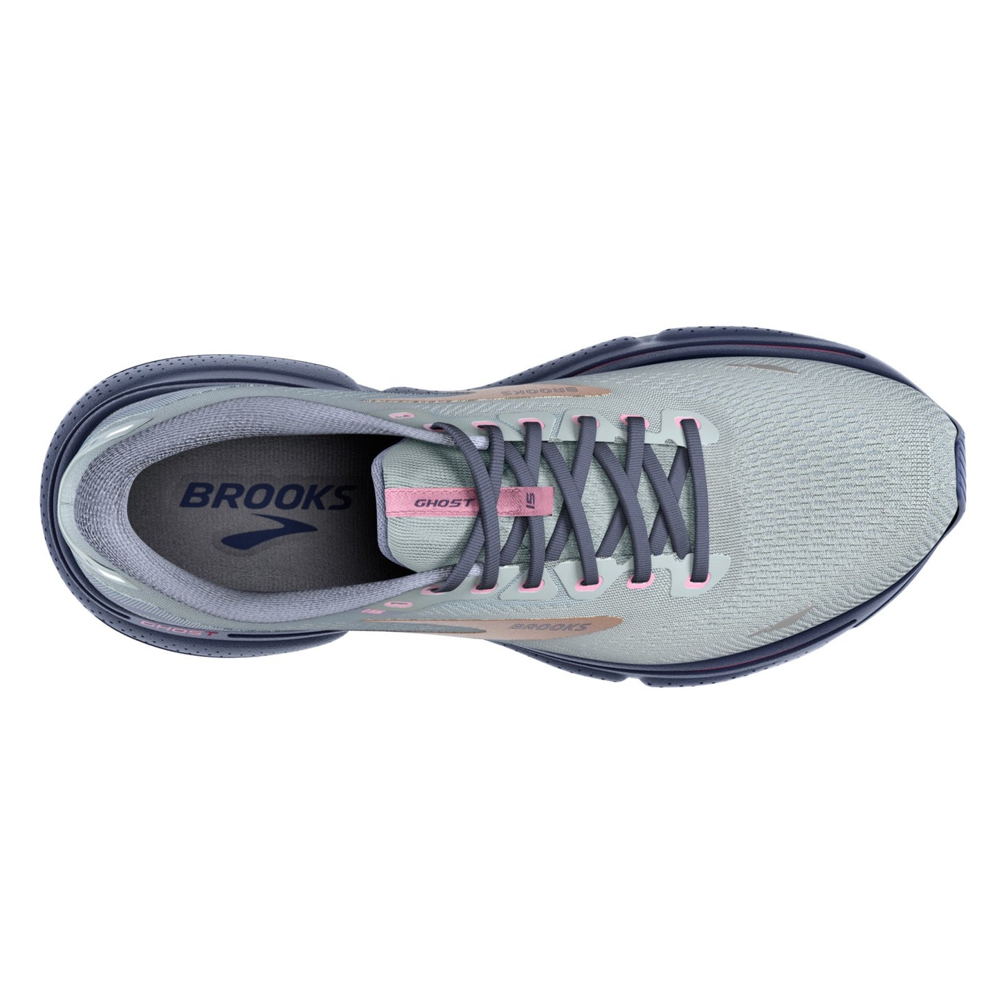 Peltz Shoes Women's Brooks Ghost 15 Running Shoe Spa Blue/Neo Pink/ Copper 120380 1B 492