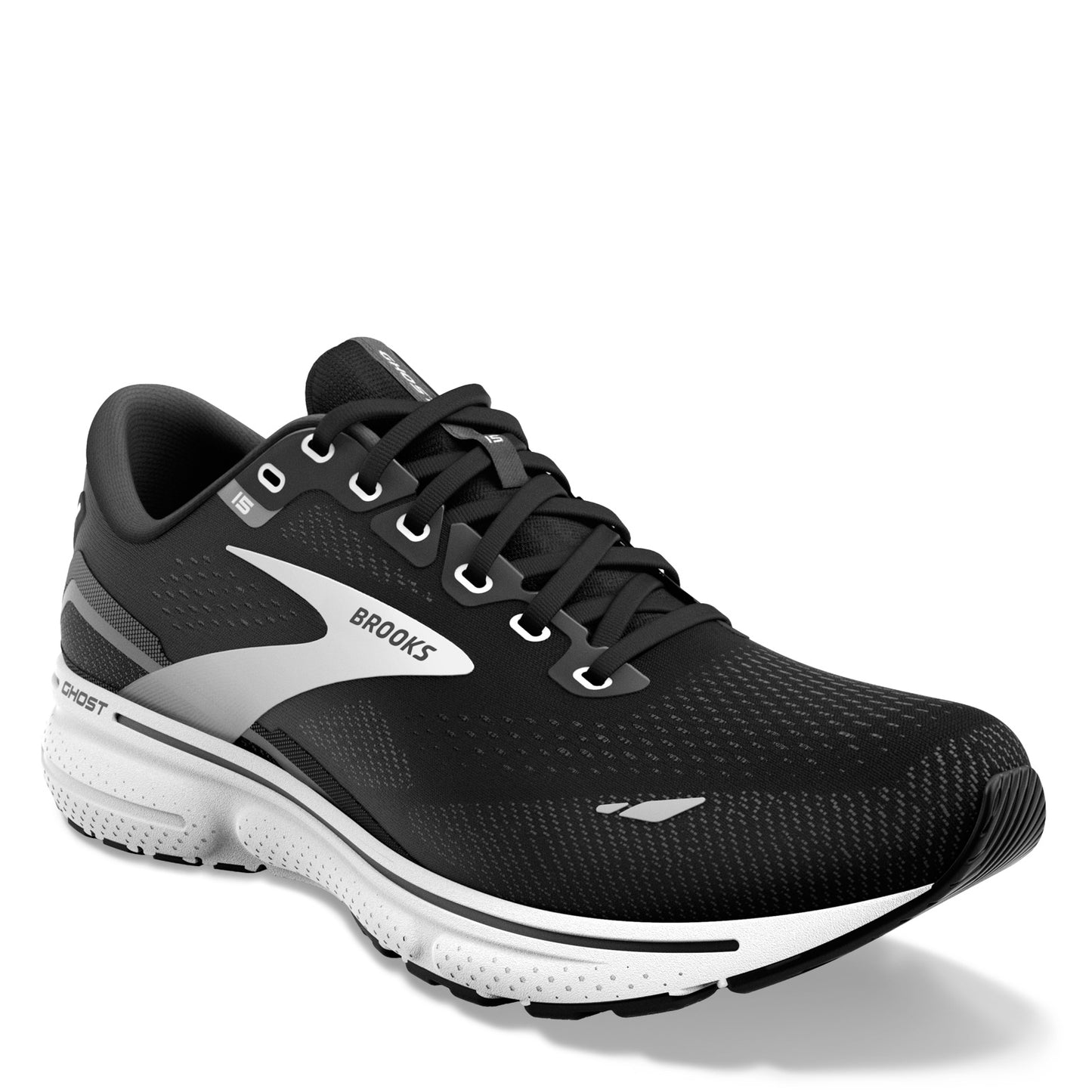 Peltz Shoes Women's Brooks Ghost 15 Running Shoe - Wide Width Black/White 120380 1D 012