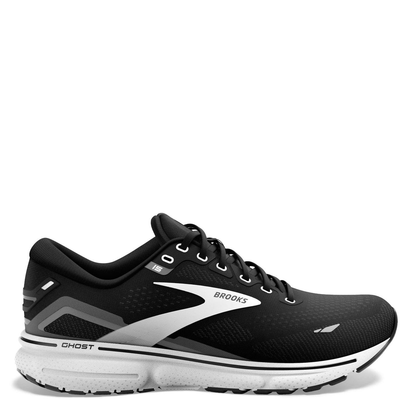 Peltz Shoes Women's Brooks Ghost 15 Running Shoe - Wide Width Black/White 120380 1D 012