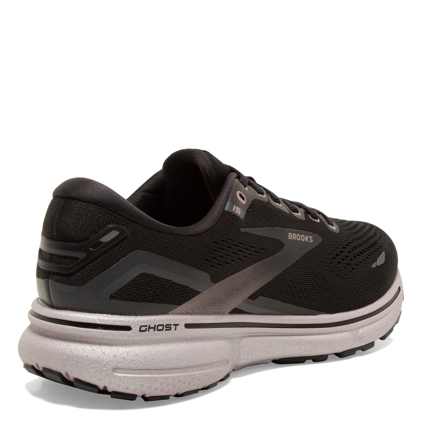 Peltz Shoes Women's Brooks Ghost 15 Running Shoe - Wide Width Black/Rose Gold 120380 1D 014