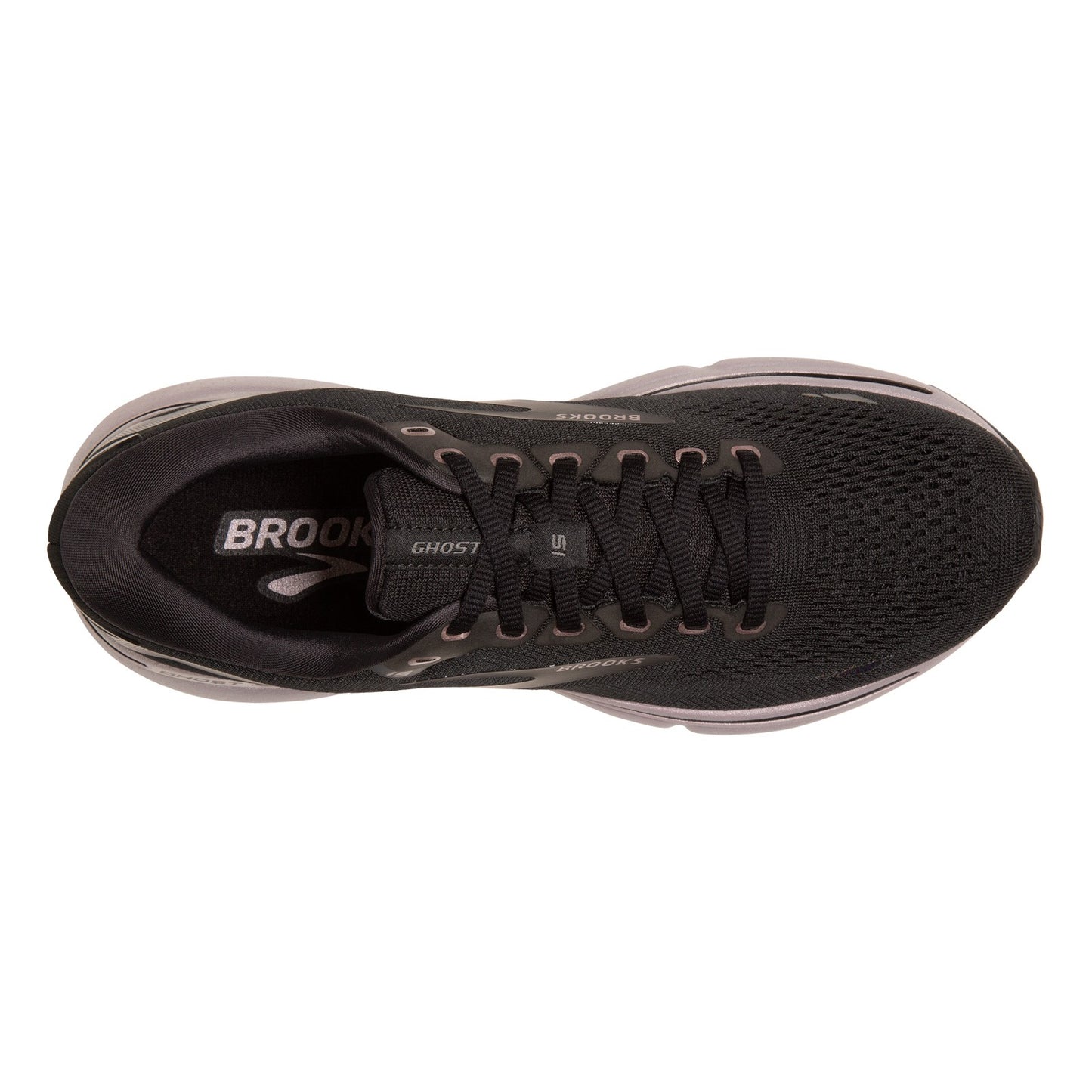 Peltz Shoes Women's Brooks Ghost 15 Running Shoe - Wide Width Black/Rose Gold 120380 1D 014