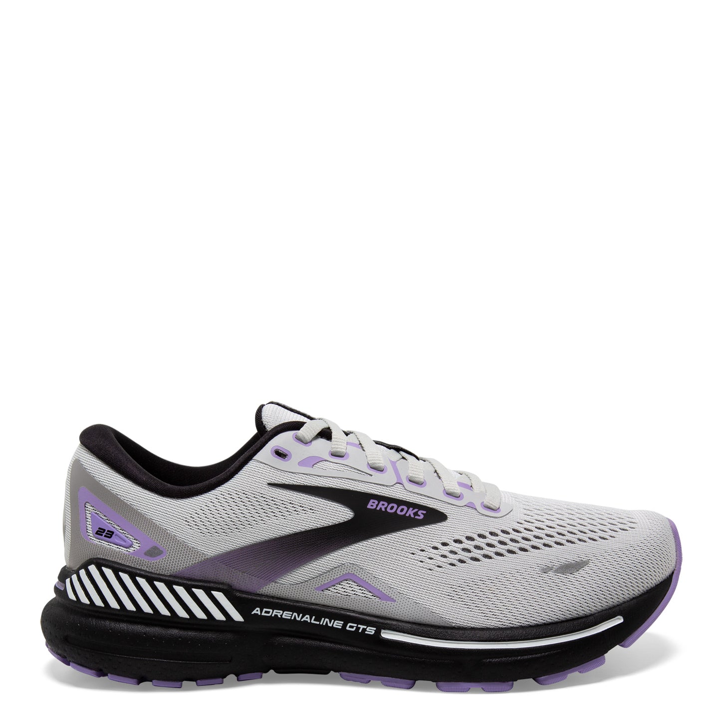 Peltz Shoes Women's Brooks Adrenaline GTS 23 Running Shoe Grey/Black/Purple 120381 1B 039