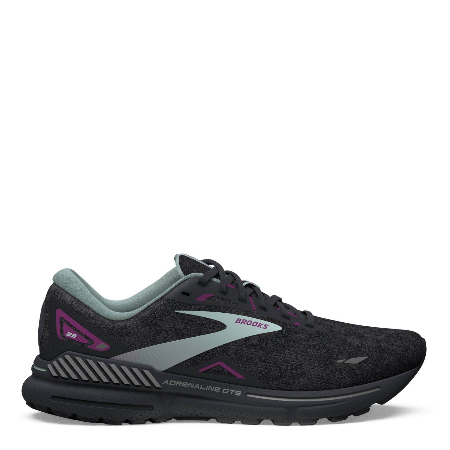 Peltz Shoes Women's Brooks Adrenaline GTS 23 Running Shoe Black/Light Blue/Purple 120381 1B 072