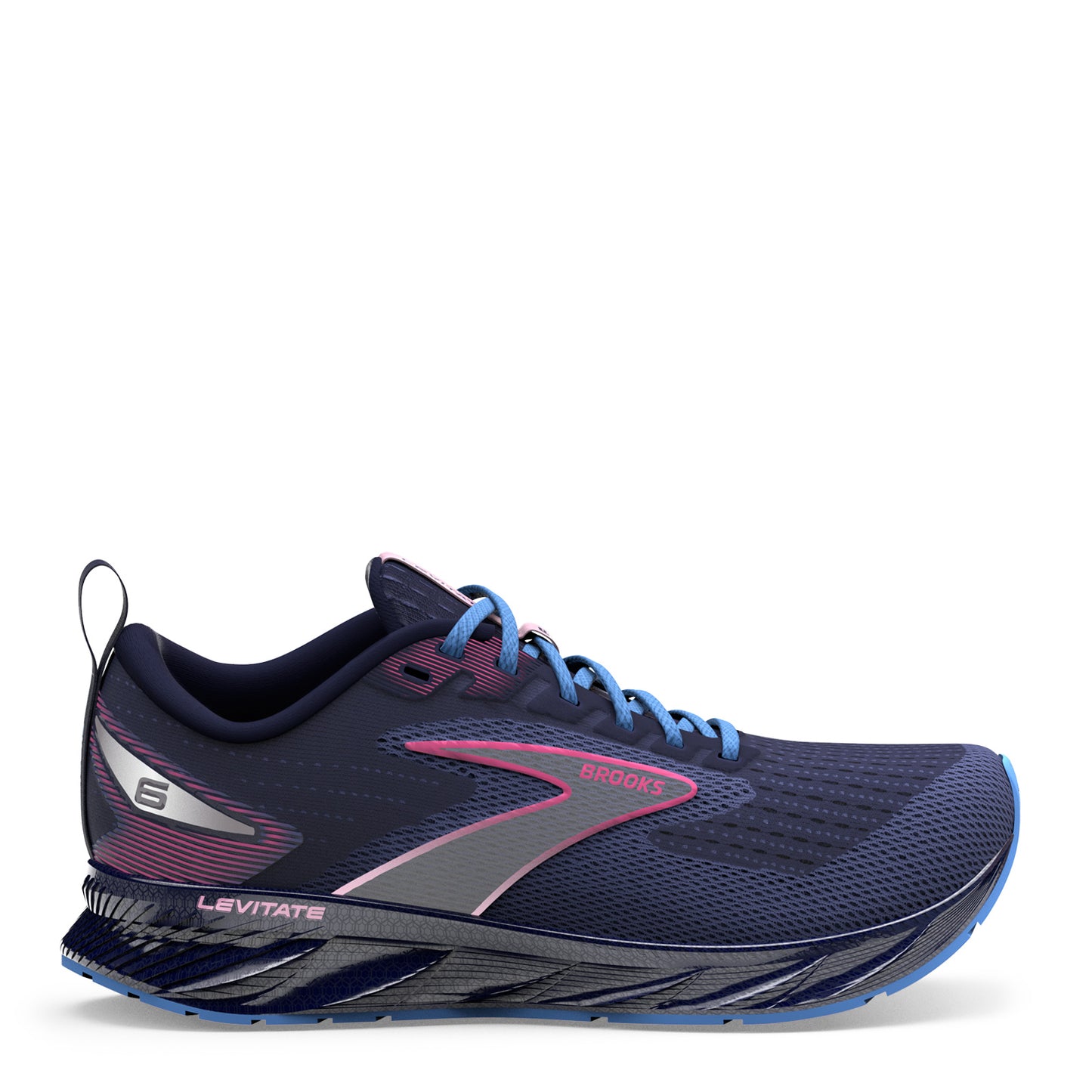 Peltz Shoes Women's Brooks Levitate 6 Running Shoe Navy/Pink 120383 1B 463
