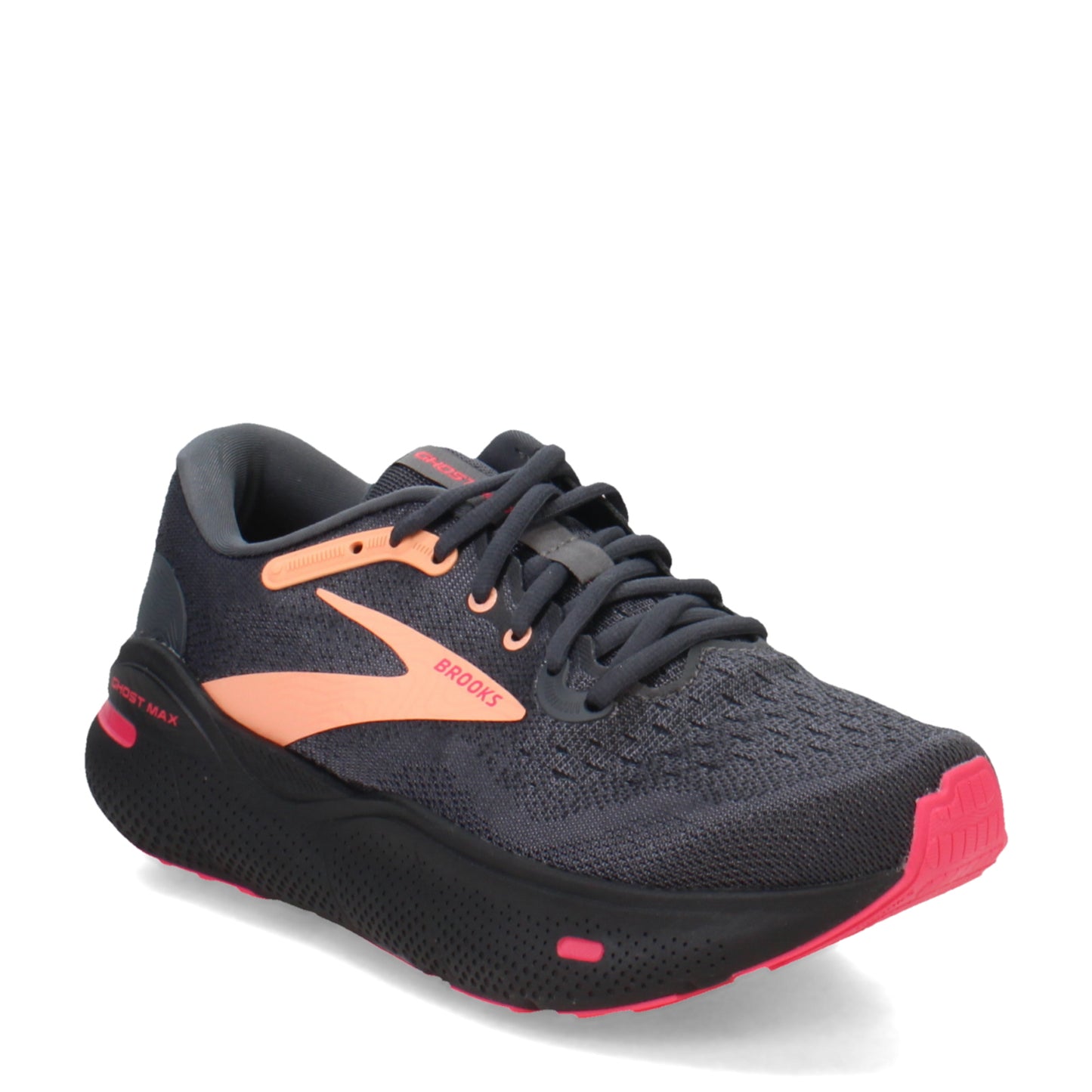 Peltz Shoes Women's Brooks Ghost Max Running Shoe Black/Papaya/Raspberry 120395 1B 049