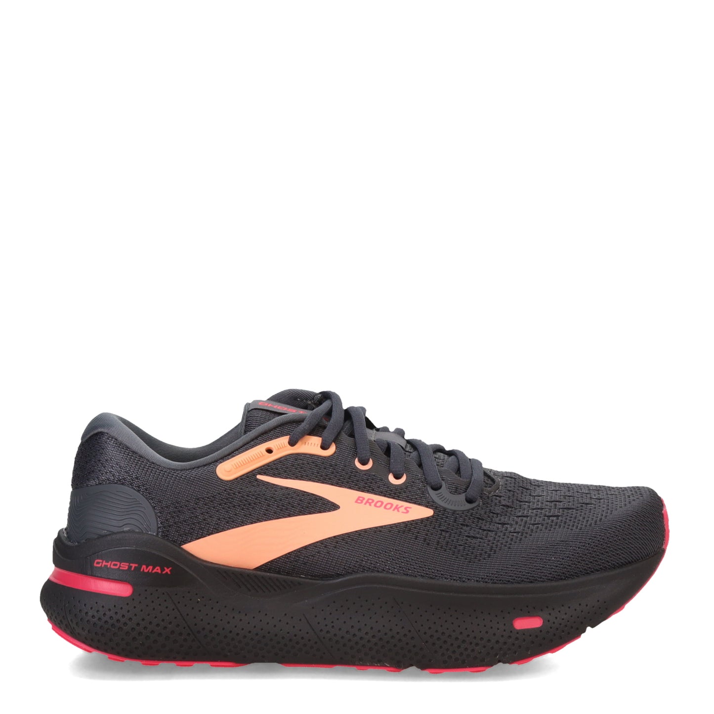 Peltz Shoes Women's Brooks Ghost Max Running Shoe Black/Papaya/Raspberry 120395 1B 049