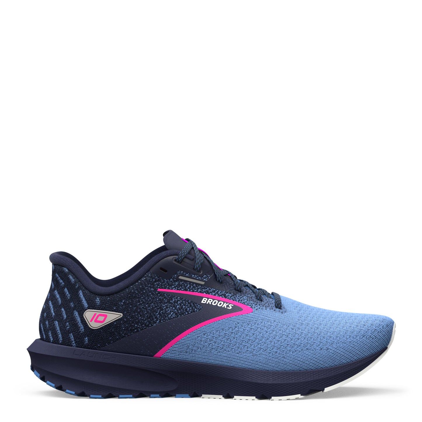 Peltz Shoes Women's Brooks Launch 10 Running Shoe Peacoat/Marina Blue/Pink Glo 120398 1B 441