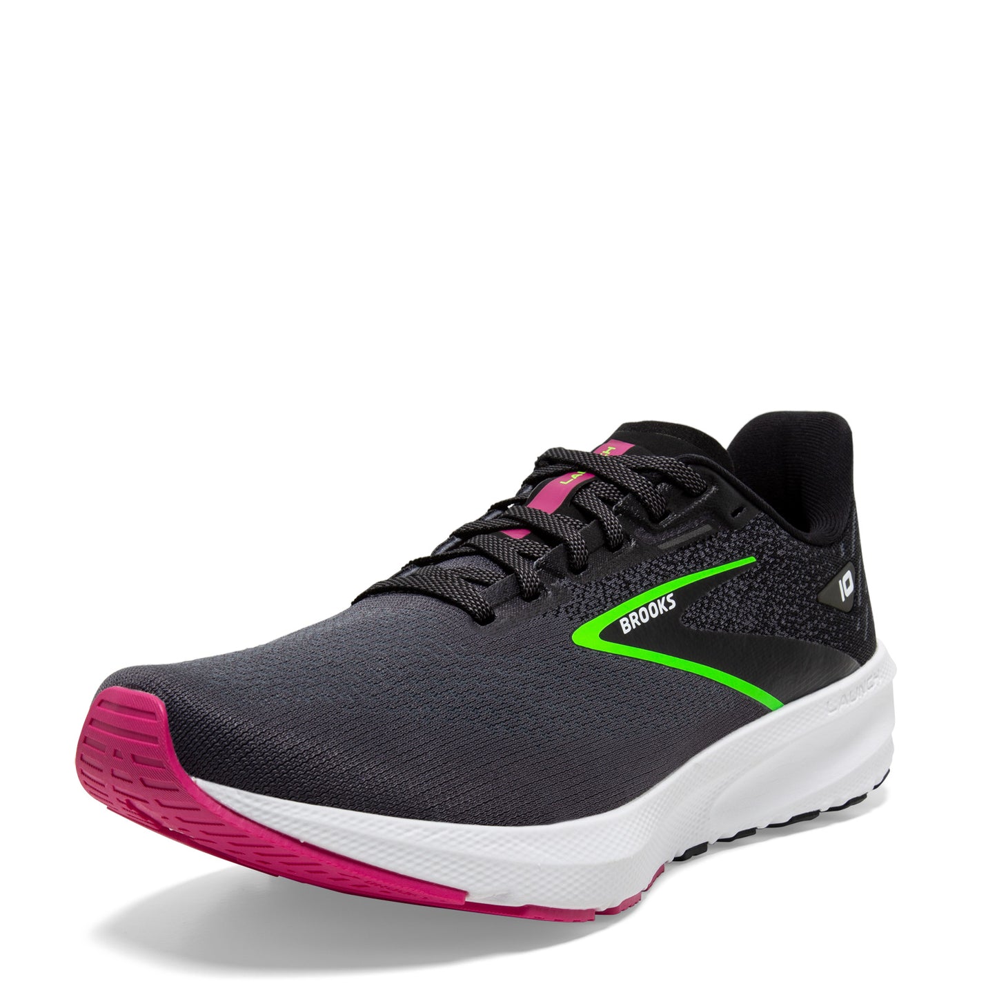 Peltz Shoes Women's Brooks Launch 10 Running Shoe - Wide Width Black/Blackened Pearl/Green 120398 1D 074