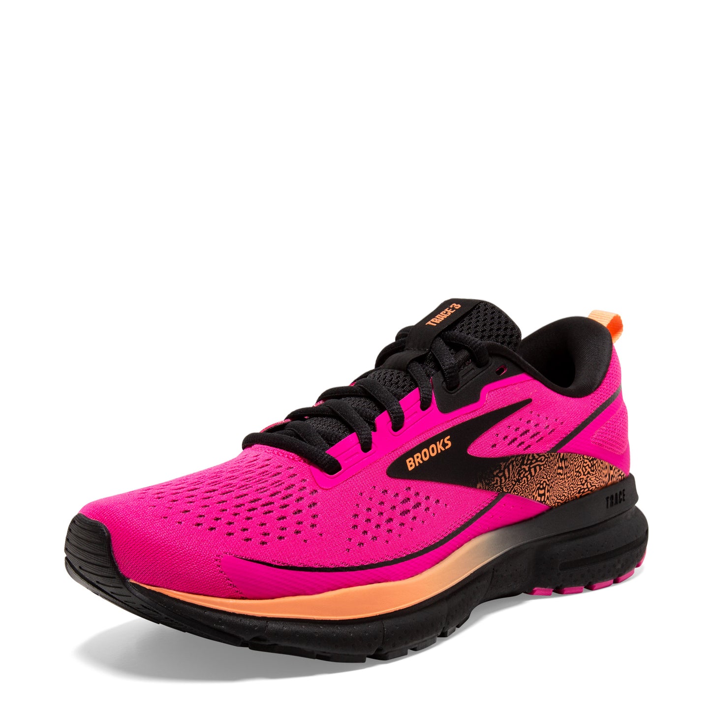 Peltz Shoes Women's Brooks Trace 3 Running Shoe Pink Glo/Black/Orange 120401 1B 694
