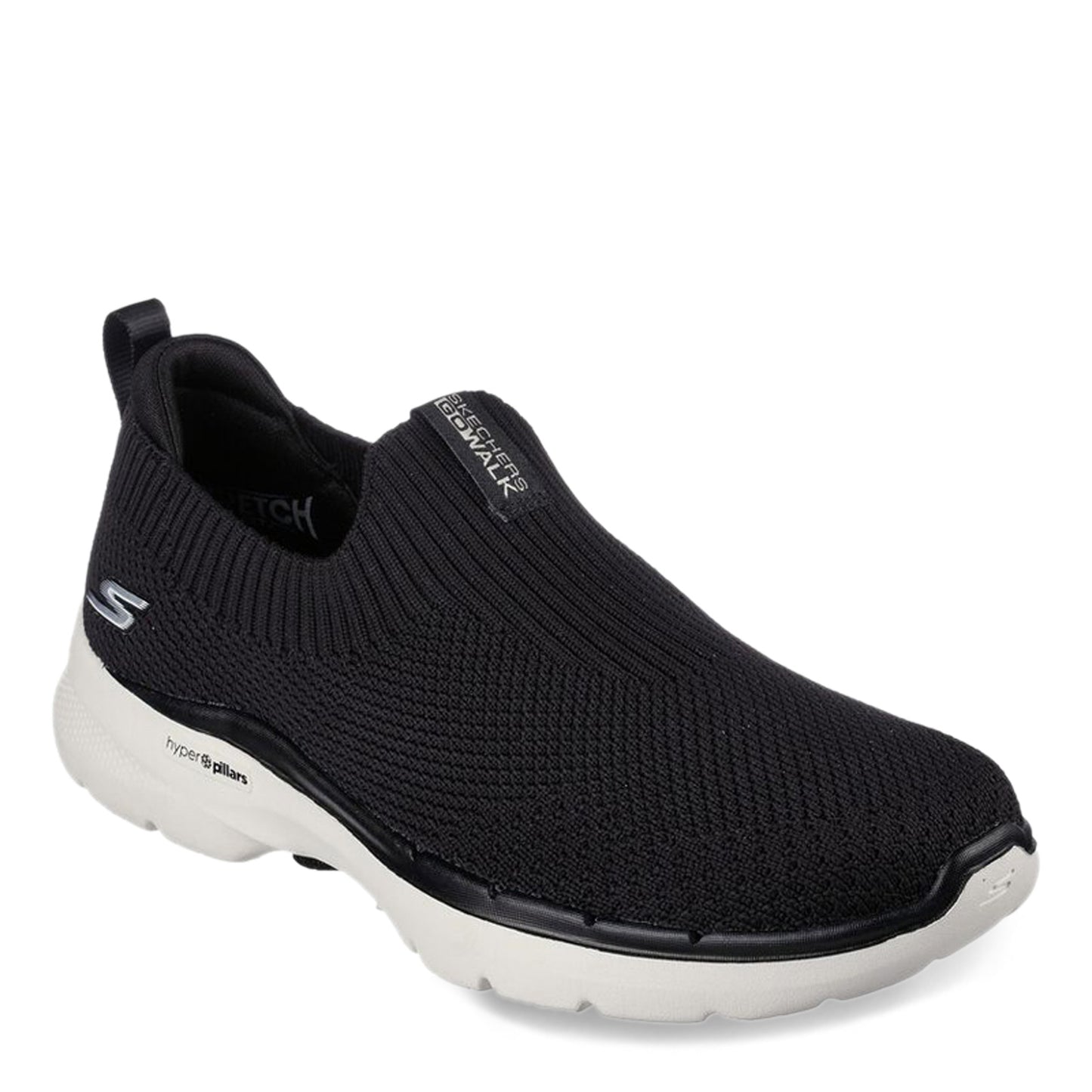 Peltz Shoes Women's Skechers GO WALK 6 - Stunning View Sneaker BLACK WHITE 124557-BKW