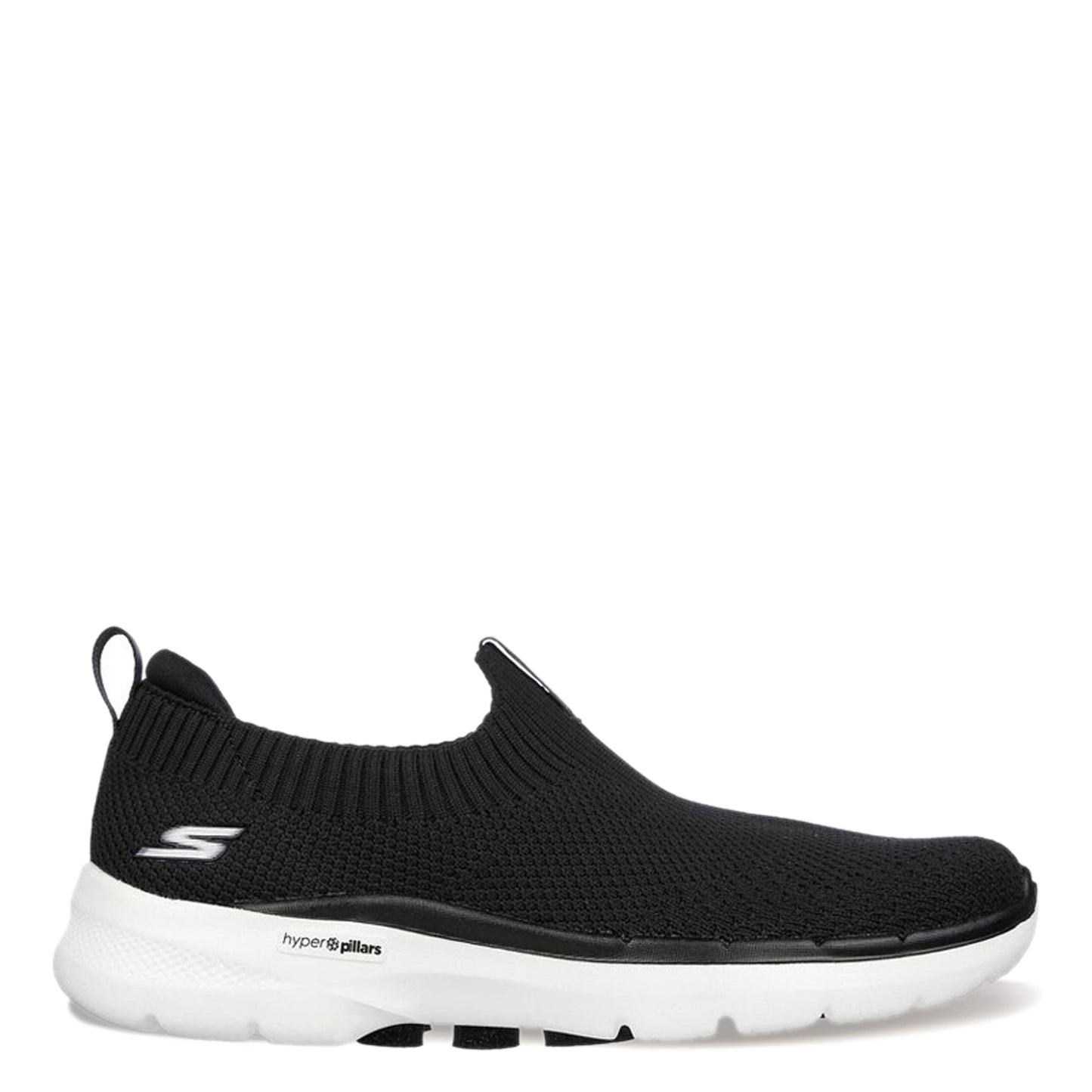 Peltz Shoes Women's Skechers GO WALK 6 - Stunning View Sneaker BLACK WHITE 124557-BKW