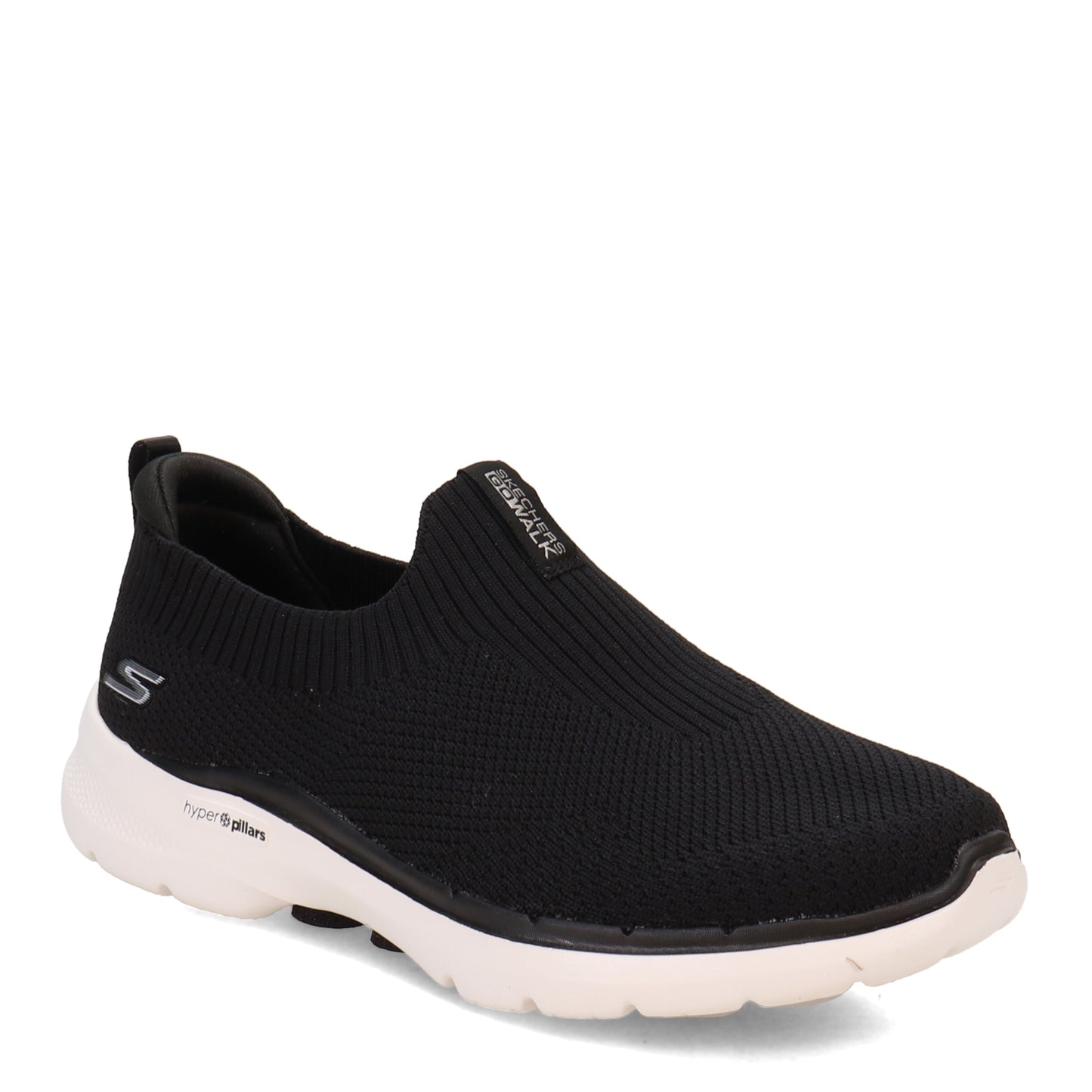 Peltz Shoes Women's Skechers GO WALK 6 - Stunning View Sneaker - Wide Width BLACK WHITE 124557W-BKW
