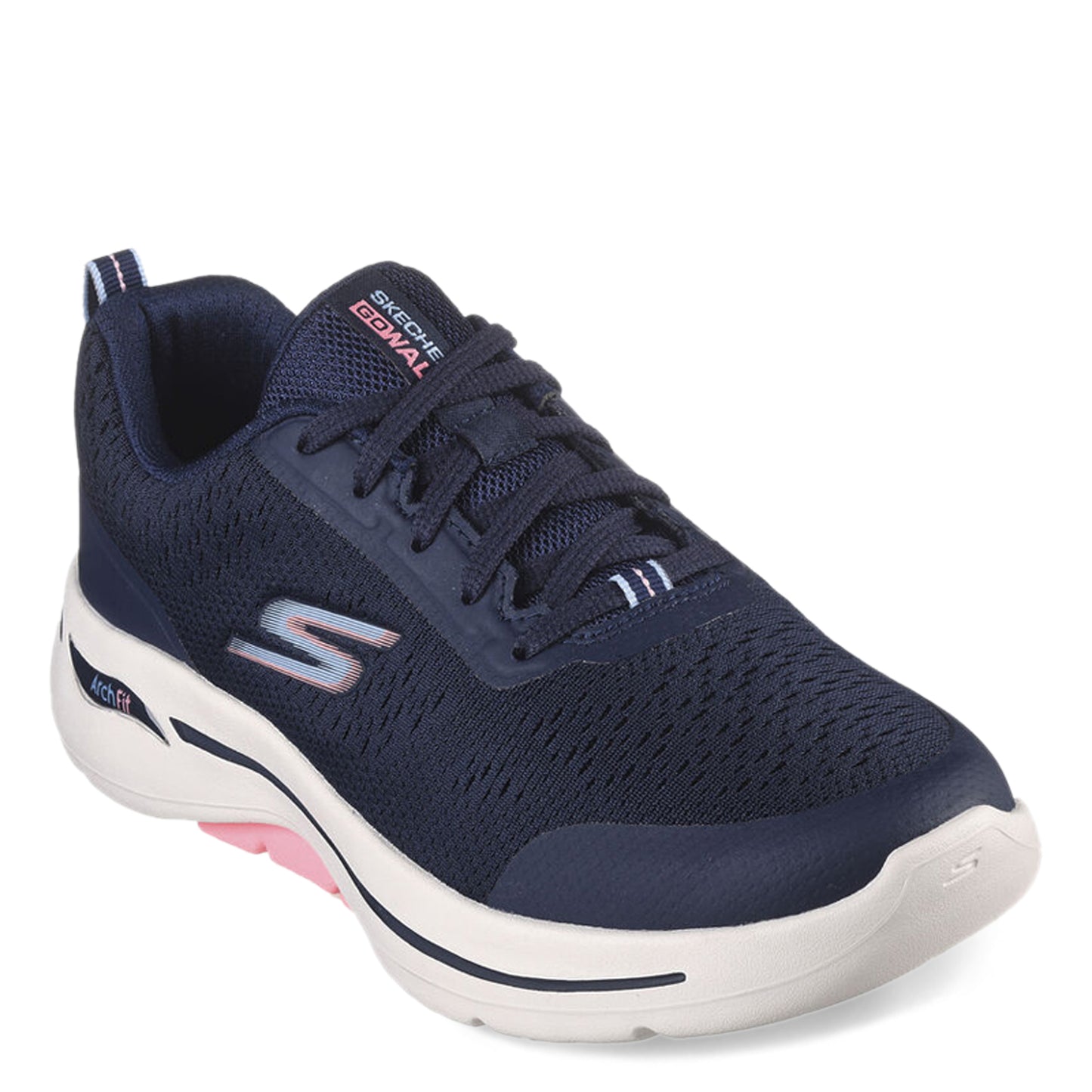 Peltz Shoes Women's Skechers GO WALK Arch Fit - Uptown Summer Sneaker - Wide Width NAVY PINK 124887W-NVPK