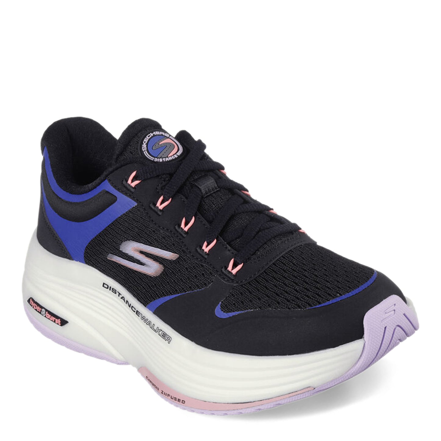 Peltz Shoes Women's Skechers GO WALK Distance Walker - Fresh Look Walking Shoe BLACK WHITE PURPLE 125130-BKLV