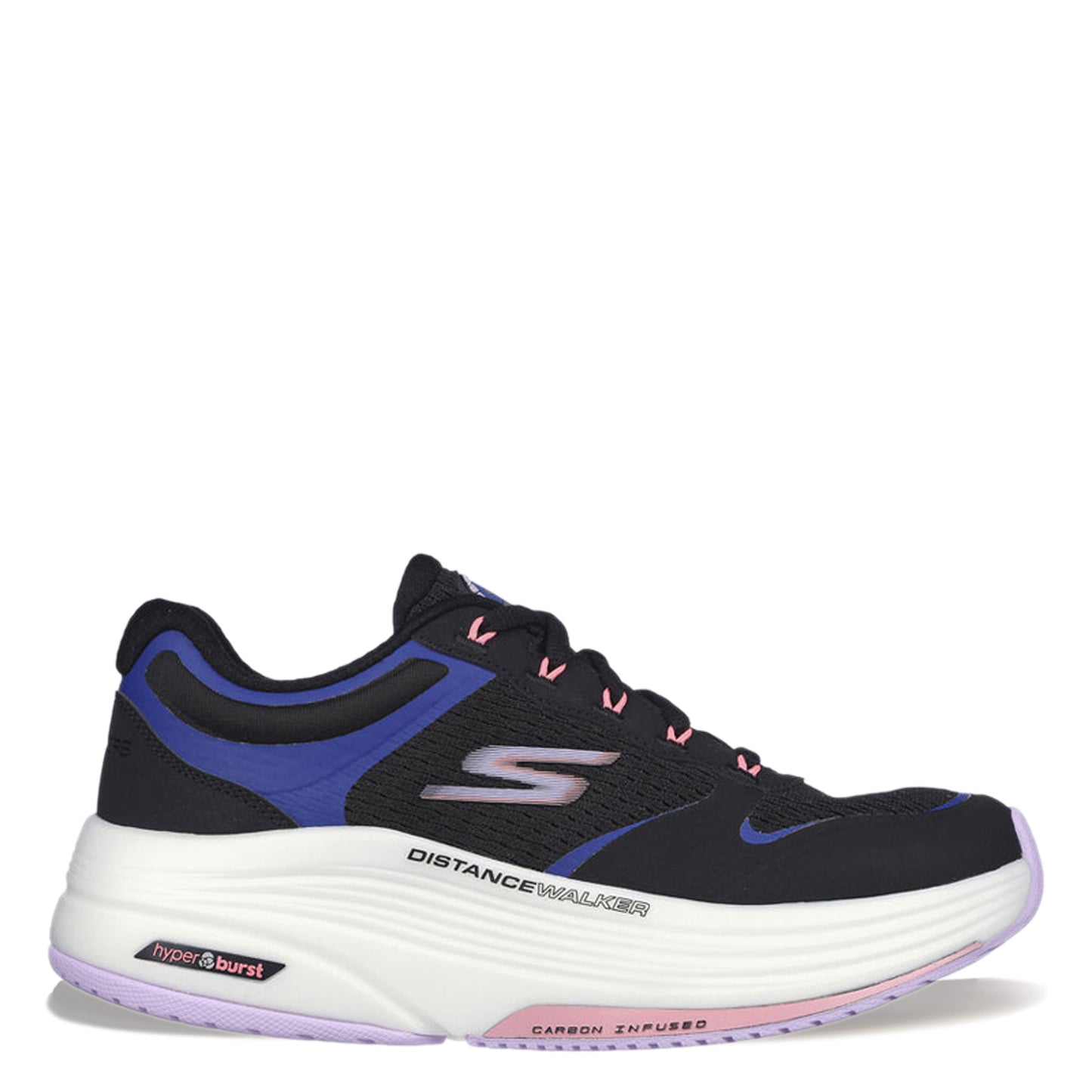 Peltz Shoes Women's Skechers GO WALK Distance Walker - Fresh Look Walking Shoe BLACK WHITE PURPLE 125130-BKLV