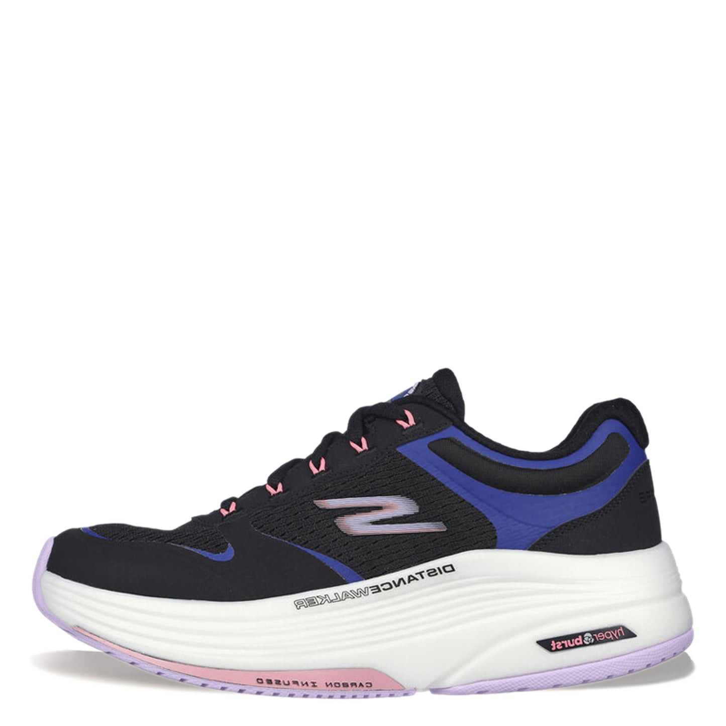 Peltz Shoes Women's Skechers GO WALK Distance Walker - Fresh Look Walking Shoe BLACK WHITE PURPLE 125130-BKLV