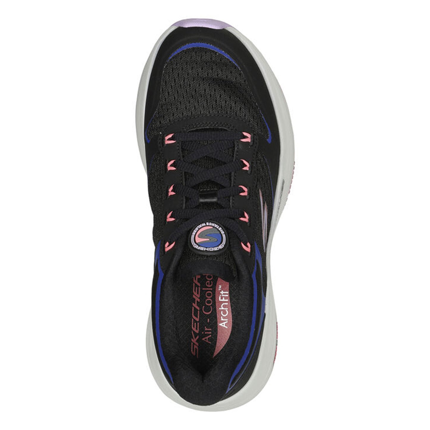 Peltz Shoes Women's Skechers GO WALK Distance Walker - Fresh Look Walking Shoe BLACK WHITE PURPLE 125130-BKLV