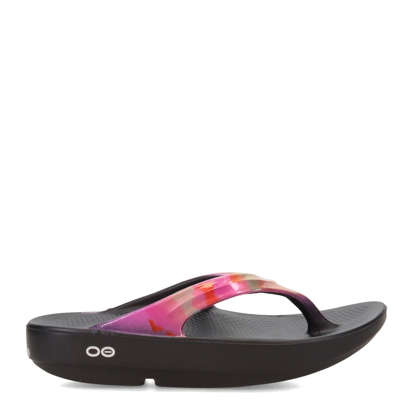Peltz Shoes Women's Oofos OOlala Luxe Sandal BLACK MAGENTA 1401-BLACKMAG
