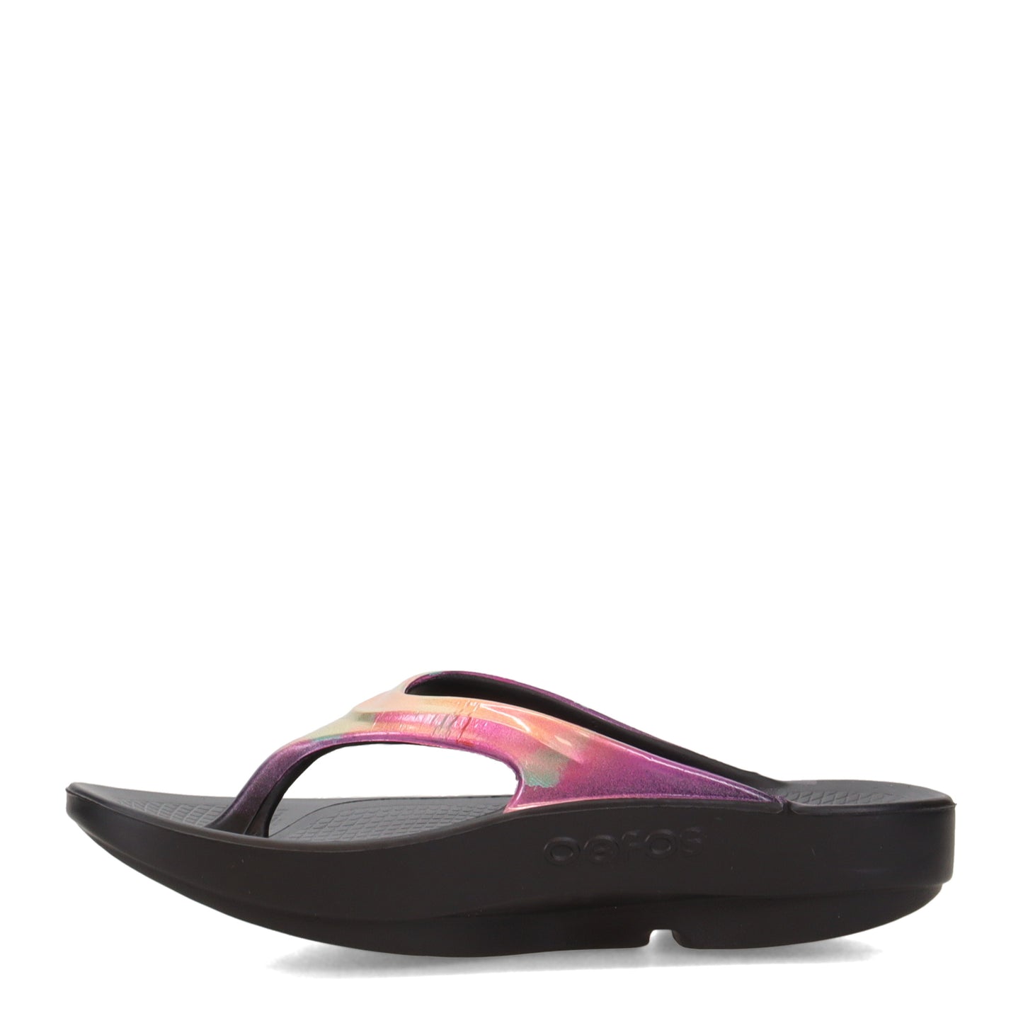 Peltz Shoes Women's Oofos OOlala Luxe Sandal BLACK MAGENTA 1401-BLACKMAG