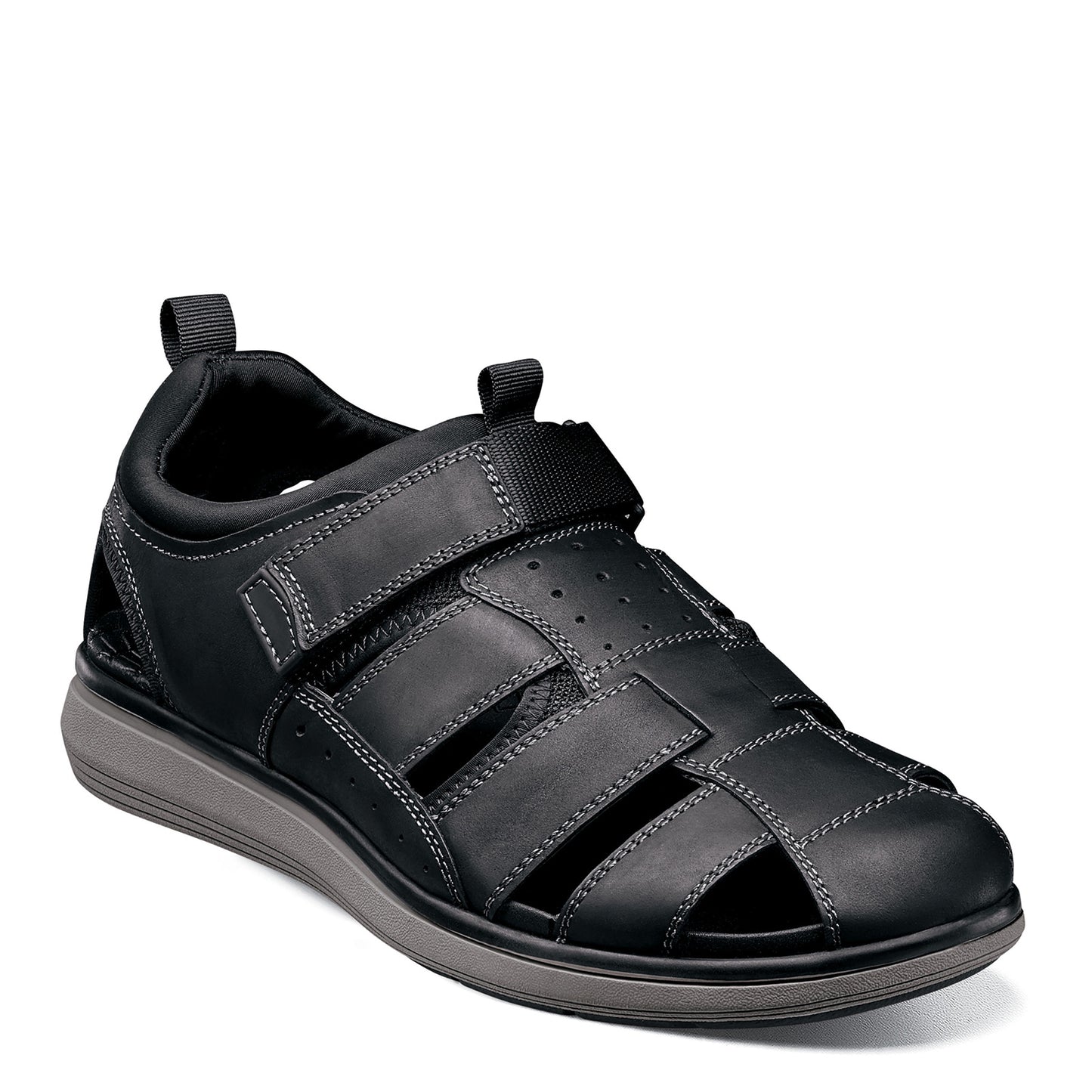 Peltz Shoes Men's Florsheim Venture Fisherman Sandal Black Crazy Horse 14320-010