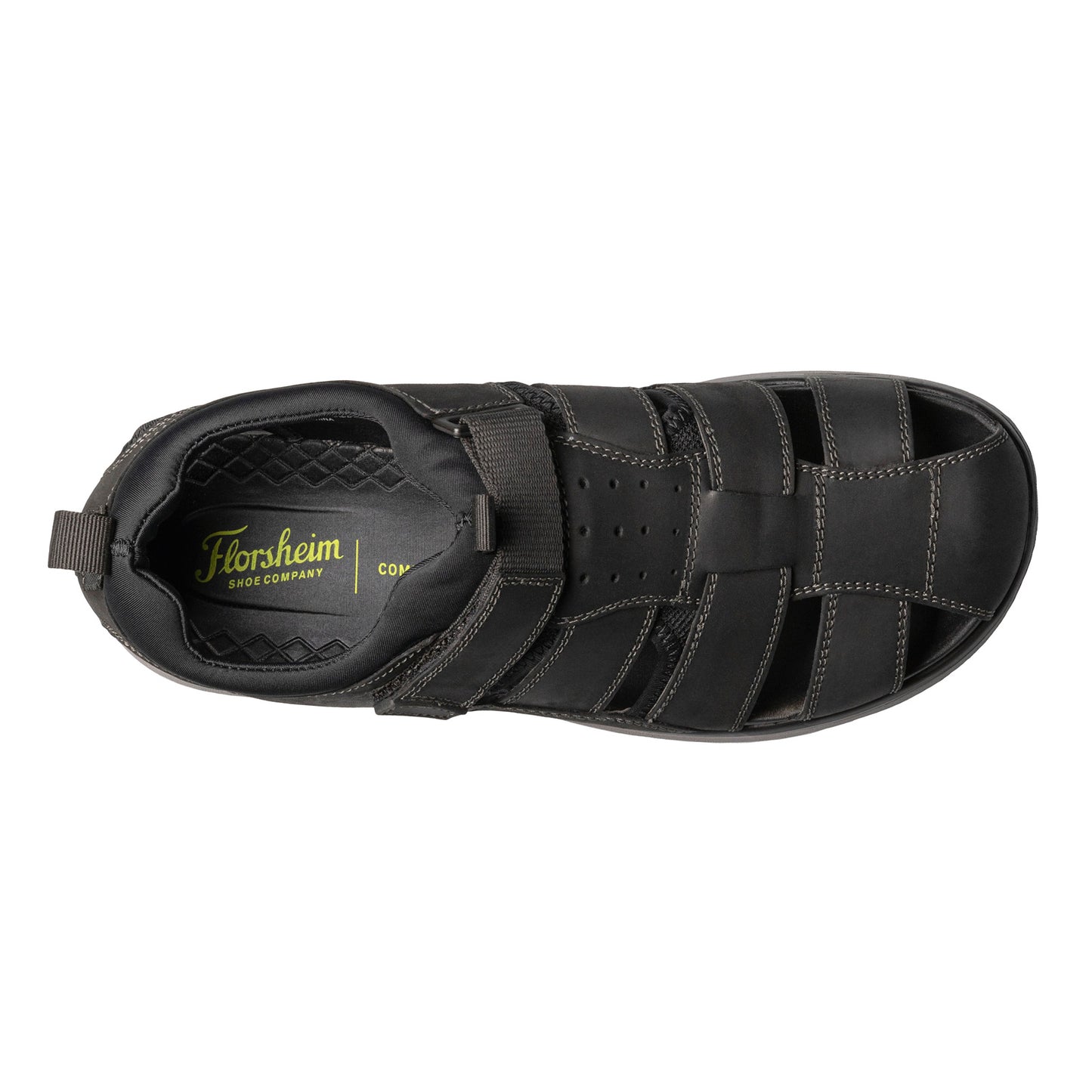 Peltz Shoes Men's Florsheim Venture Fisherman Sandal Black Crazy Horse 14320-010