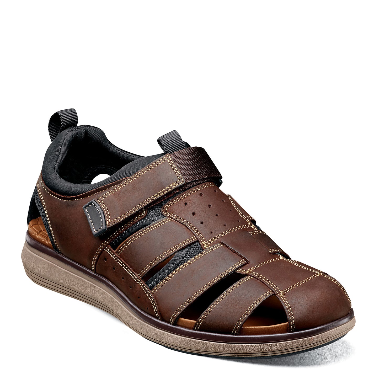 Peltz Shoes Men's Florsheim Venture Fisherman Sandal Brown Crazy Horse 14320-215