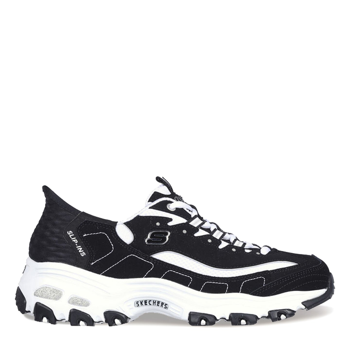 Peltz Shoes Women's Skechers Slip-ins: D'Lites - New Classic Sneaker BLACK WHT 150030-BKW