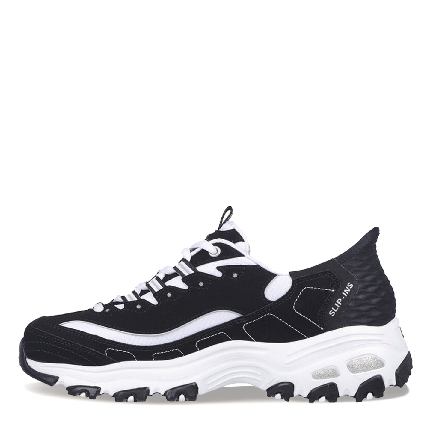 Peltz Shoes Women's Skechers Slip-ins: D'Lites - New Classic Sneaker BLACK WHT 150030-BKW