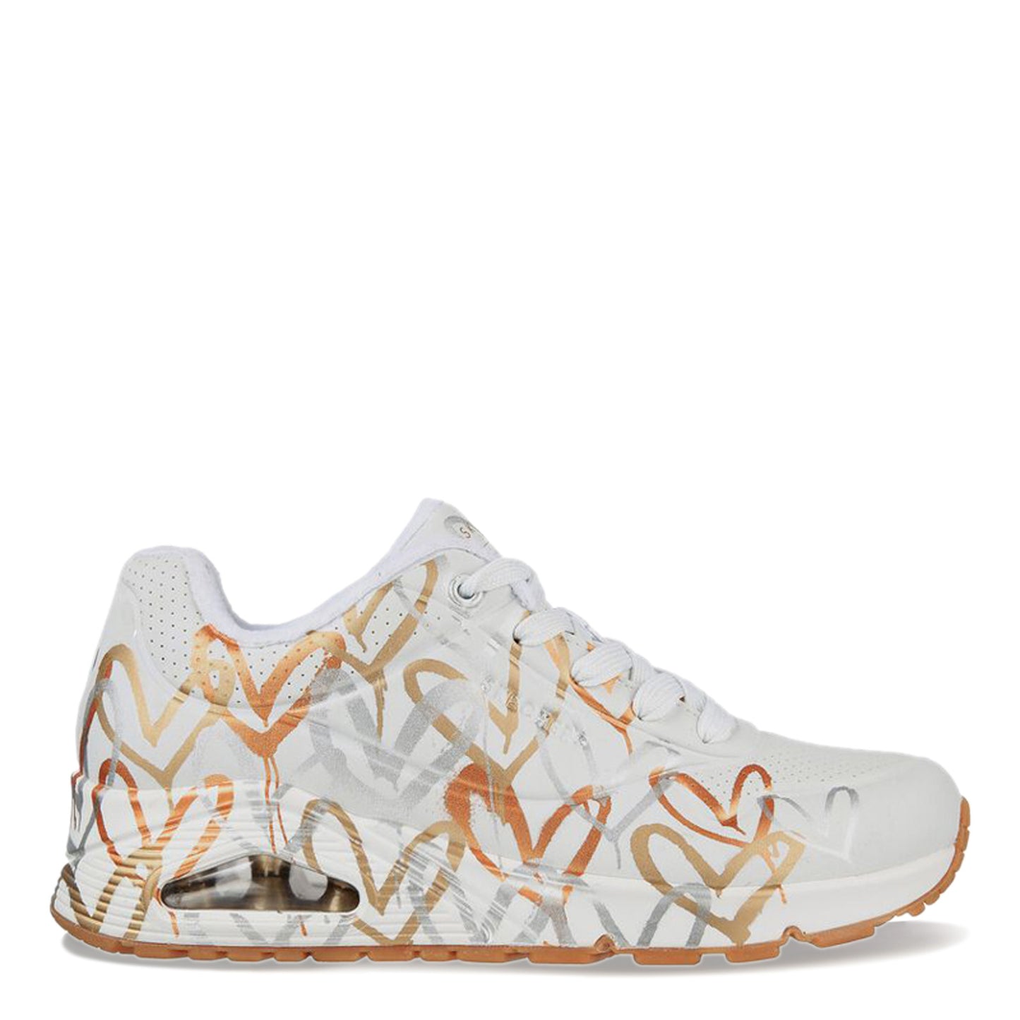 Peltz Shoes Women's Skechers Street x JGoldcrown: Uno - Metallic Love Sneaker WHITE GOLD 155523-WTGD
