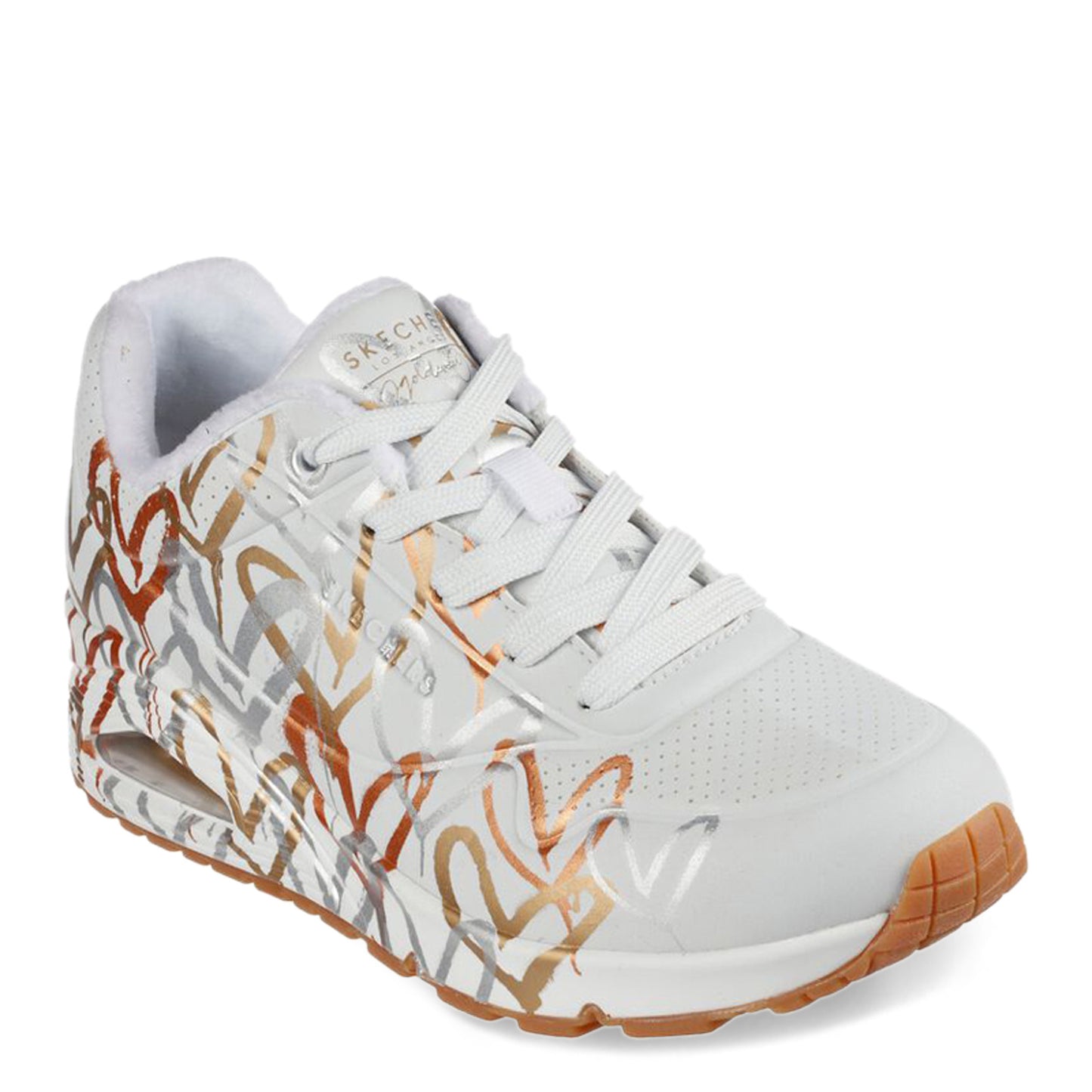 Peltz Shoes Women's Skechers Street x JGoldcrown: Uno - Metallic Love Sneaker WHITE GOLD 155523-WTGD