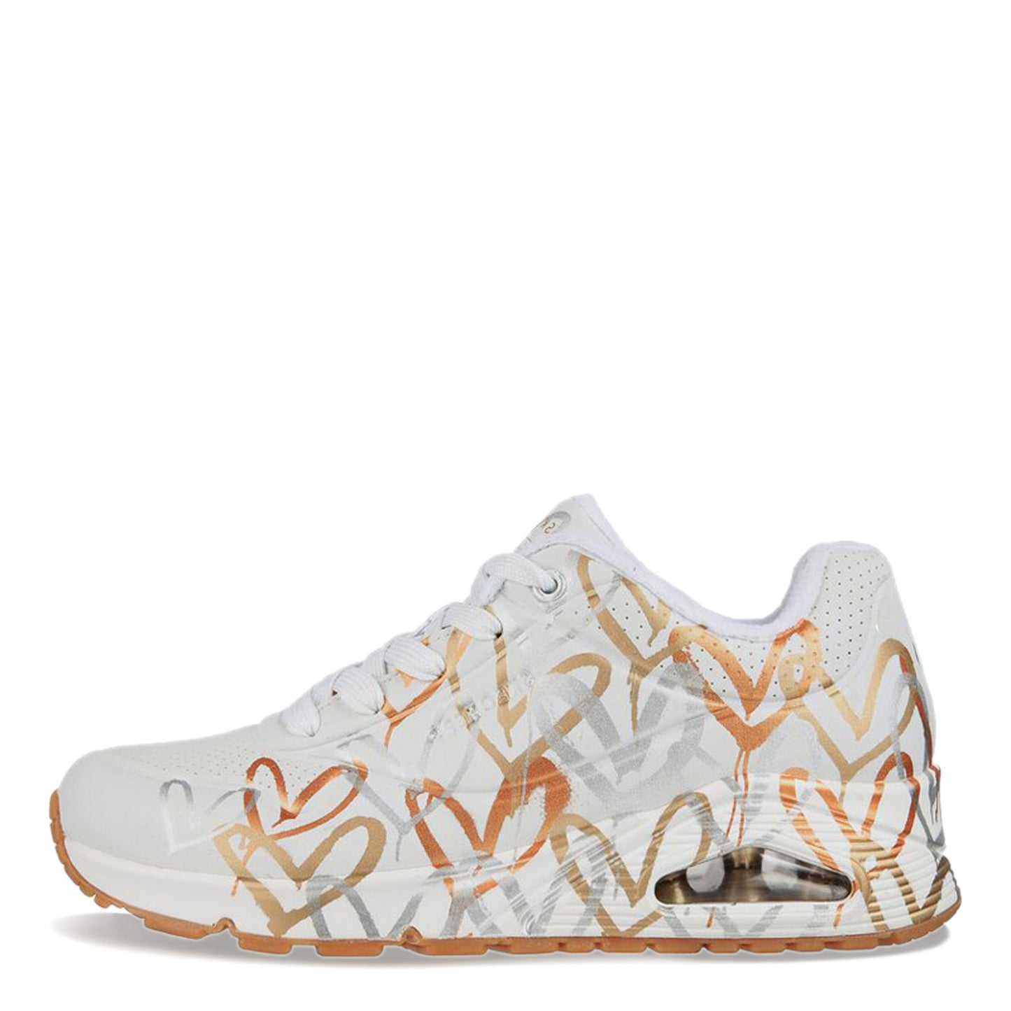 Peltz Shoes Women's Skechers Street x JGoldcrown: Uno - Metallic Love Sneaker WHITE GOLD 155523-WTGD