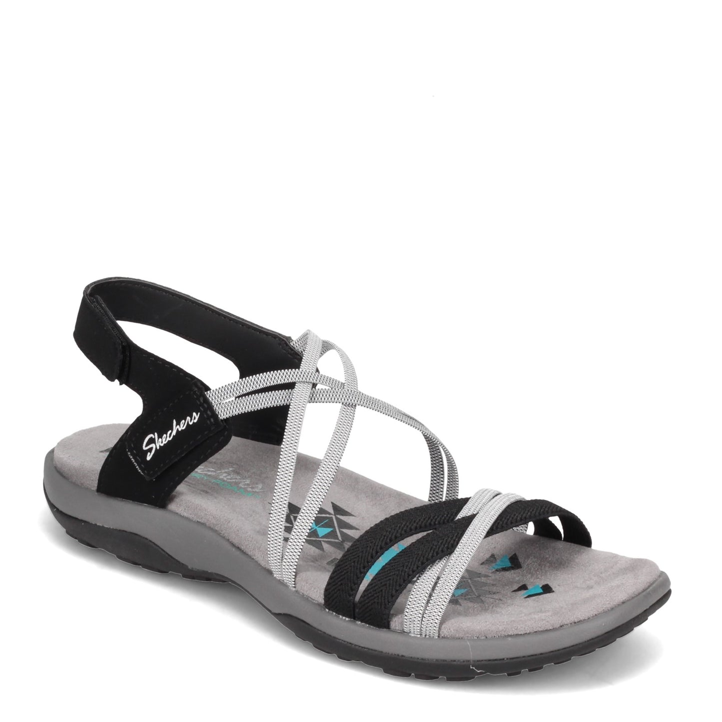 Peltz Shoes Women's Skechers Reggae Slim - Takes Two Sandal BLACK / CHARCOAL 163112-BKCC