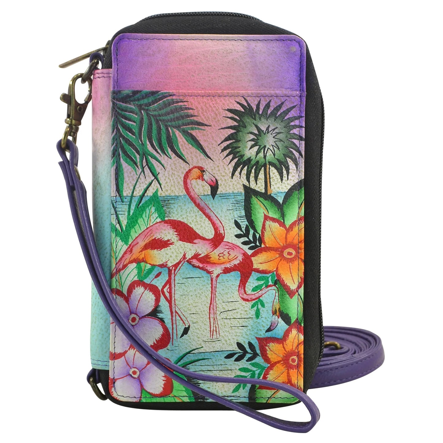 Peltz Shoes Women's Anuschka Smartphone Wallet Tropical Flamingos 1844-TRF