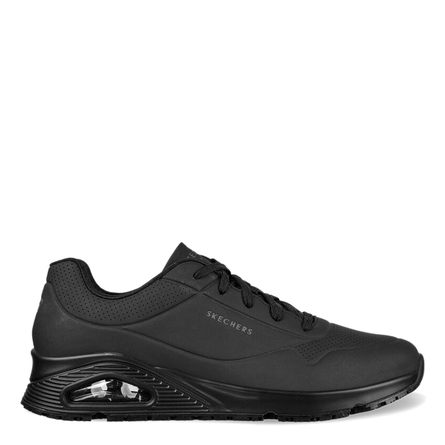Peltz Shoes Men's Skechers Work Relaxed Fit: Uno SR - Sutal Sneaker - Wide Width Black 200054W-BLK
