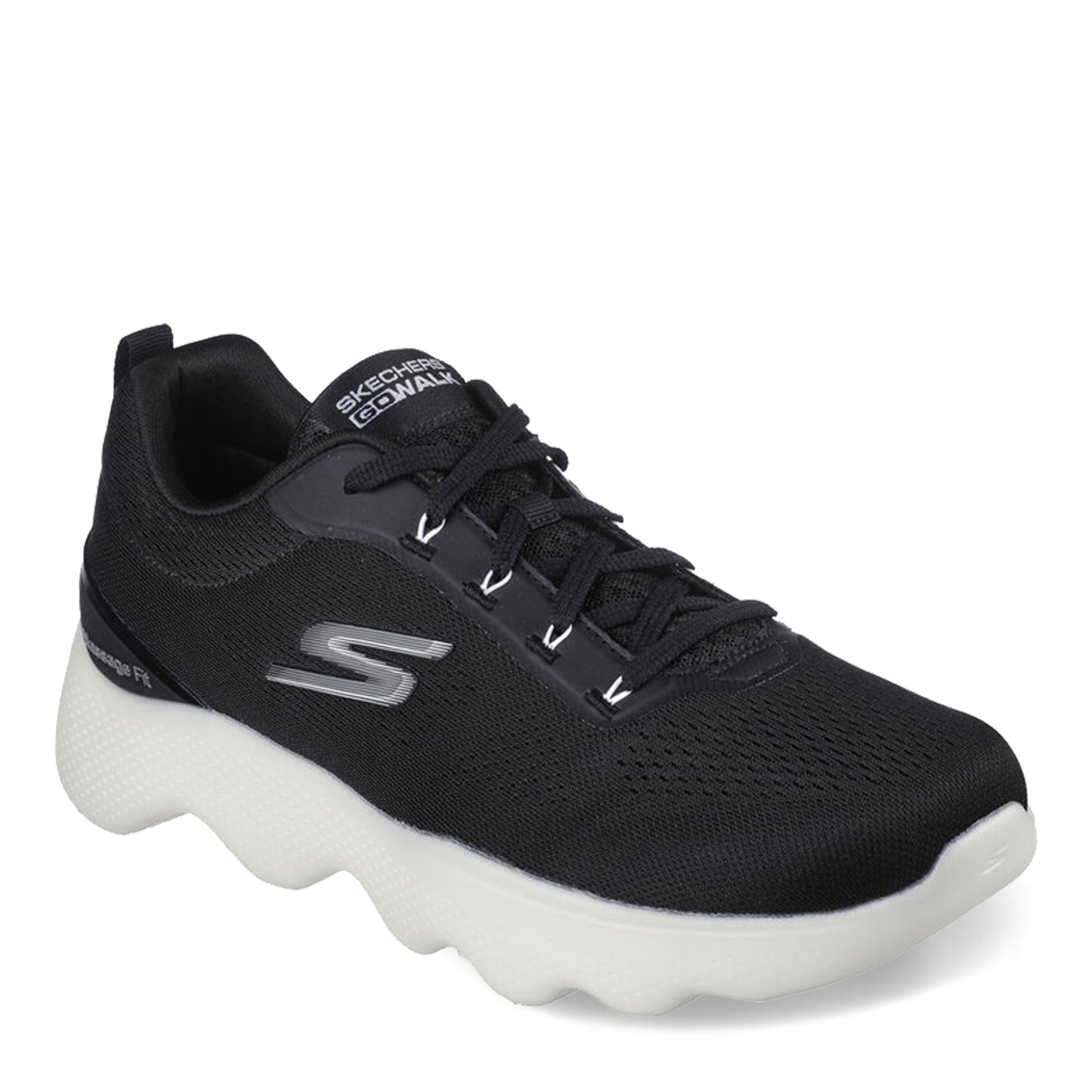 Peltz Shoes Men's Skechers GO WALK Massage Fit Sneaker BLACK WHITE 216404-BKW