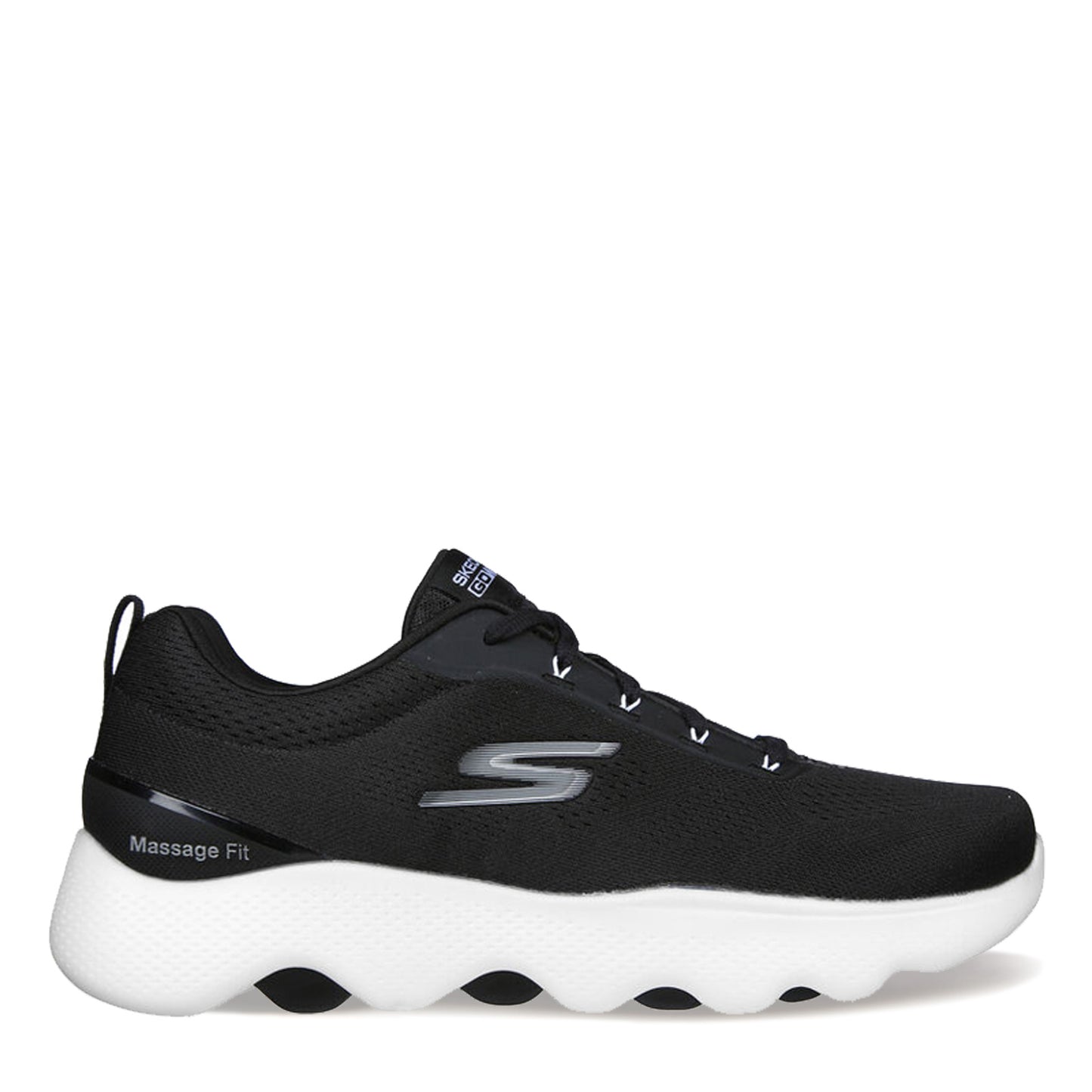 Peltz Shoes Men's Skechers GO WALK Massage Fit Sneaker BLACK WHITE 216404-BKW