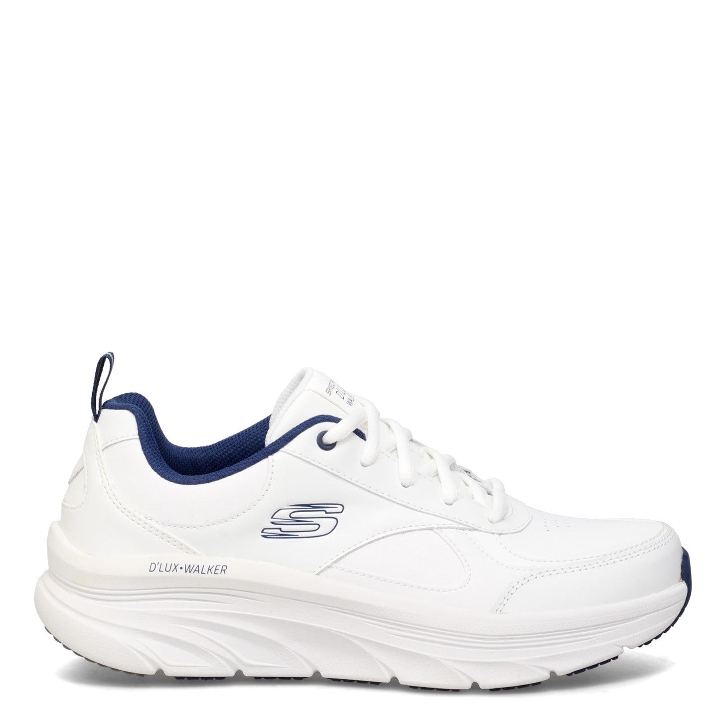 Peltz Shoes Men's Skechers Relaxed Fit: D'lux Walker Walking Shoe WHITE NAVY 232164-WNV