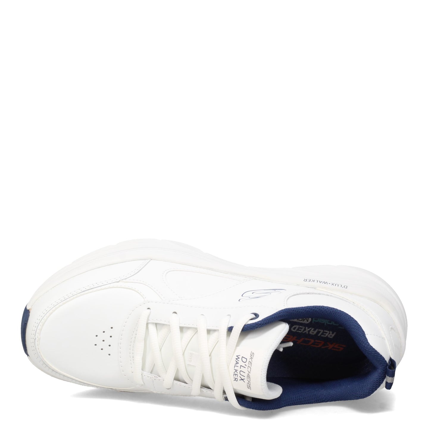 Peltz Shoes Men's Skechers Relaxed Fit: D'lux Walker Walking Shoe WHITE NAVY 232164-WNV