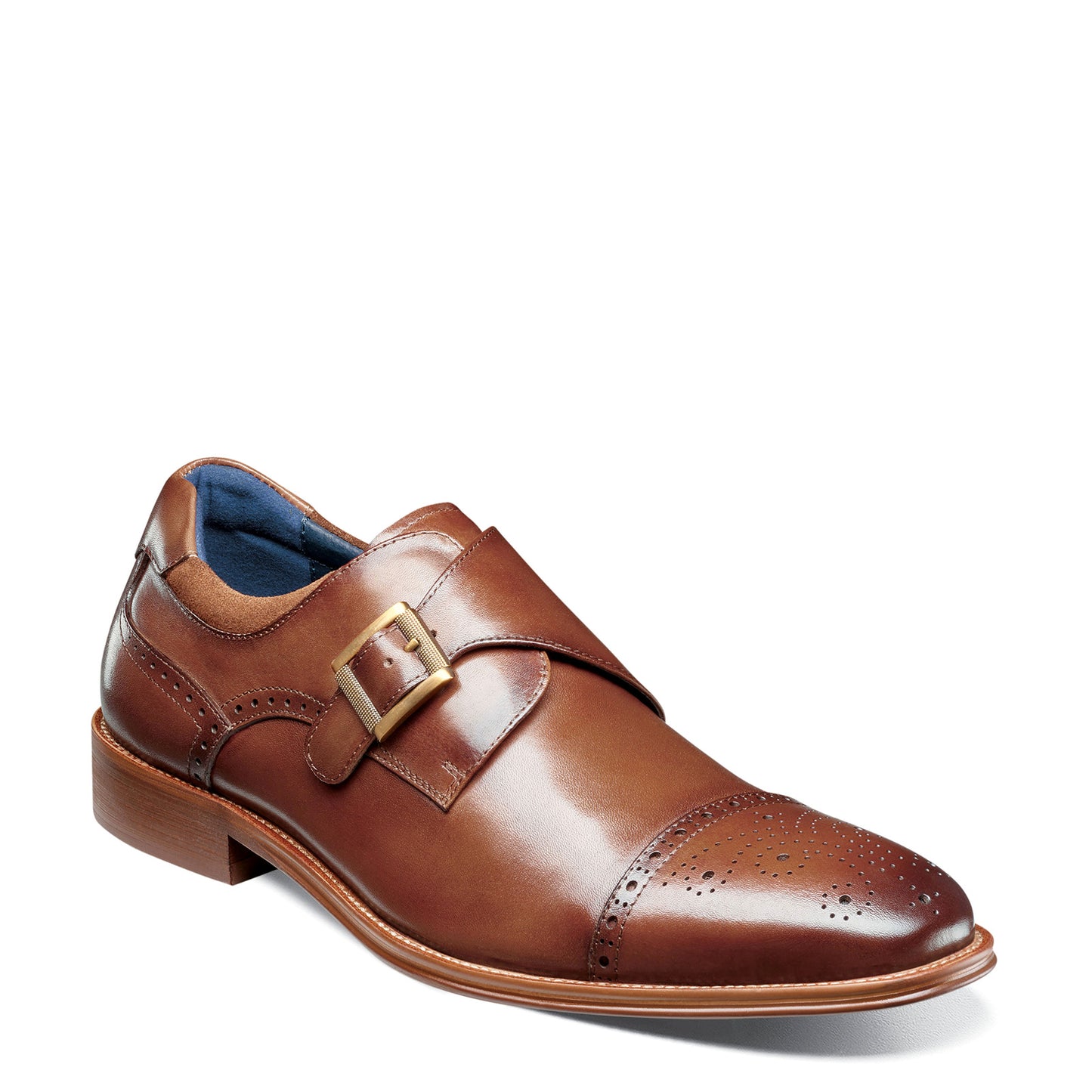 Peltz Shoes Men's Stacy Adams Mathis Cap Toe Monk Strap Cognac 25540-221