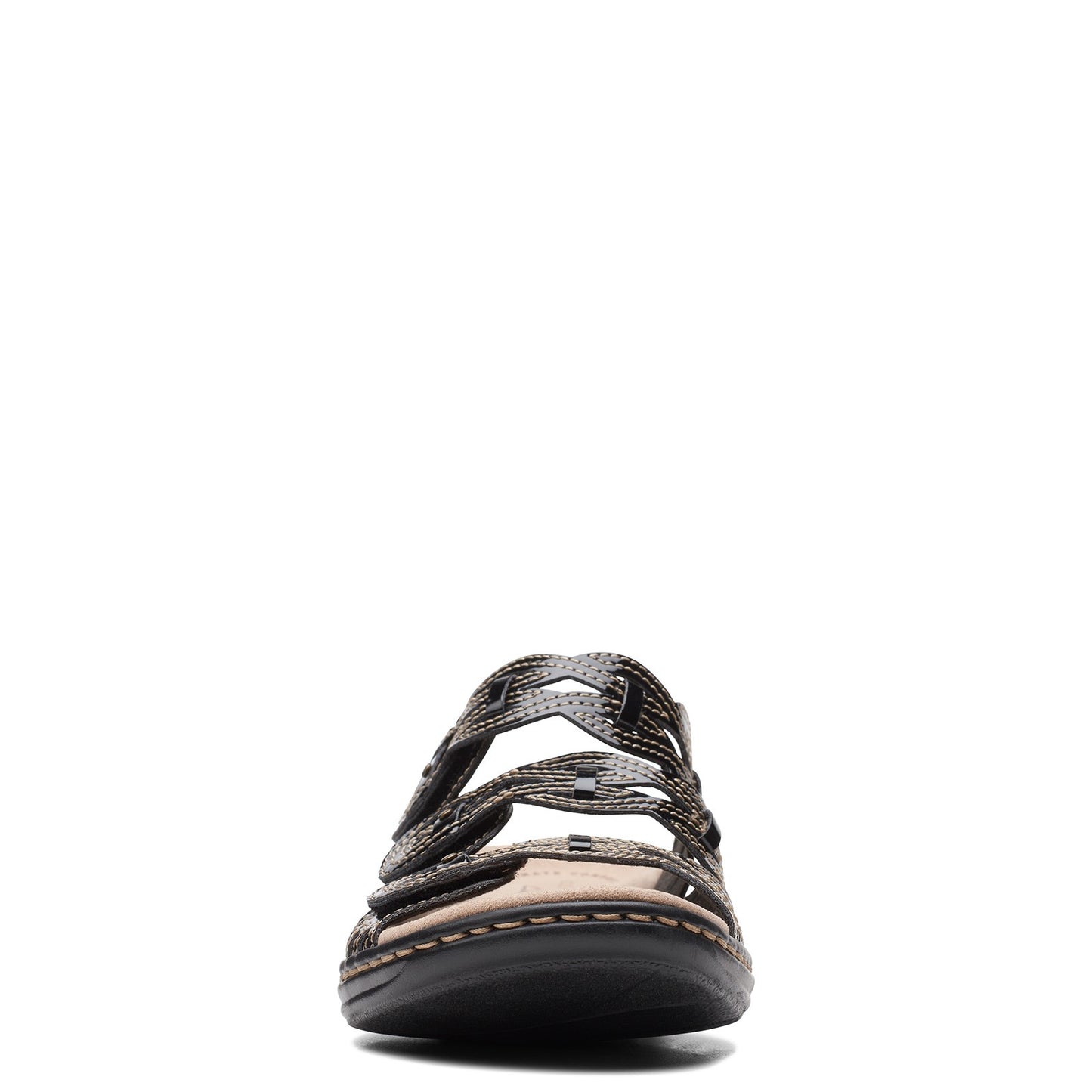 Peltz Shoes Women's Clarks Leisa Faye Sandal BLACK PATENT 26157547