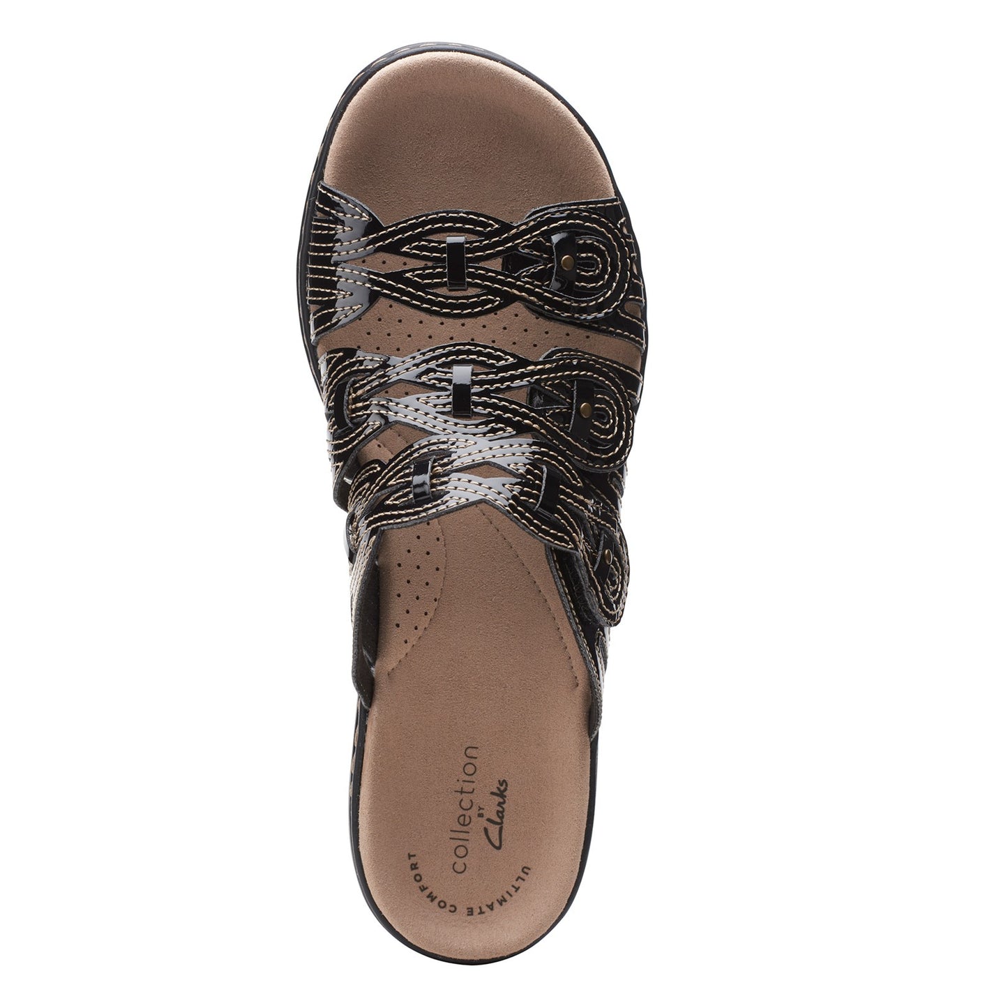 Peltz Shoes Women's Clarks Leisa Faye Sandal BLACK PATENT 26157547