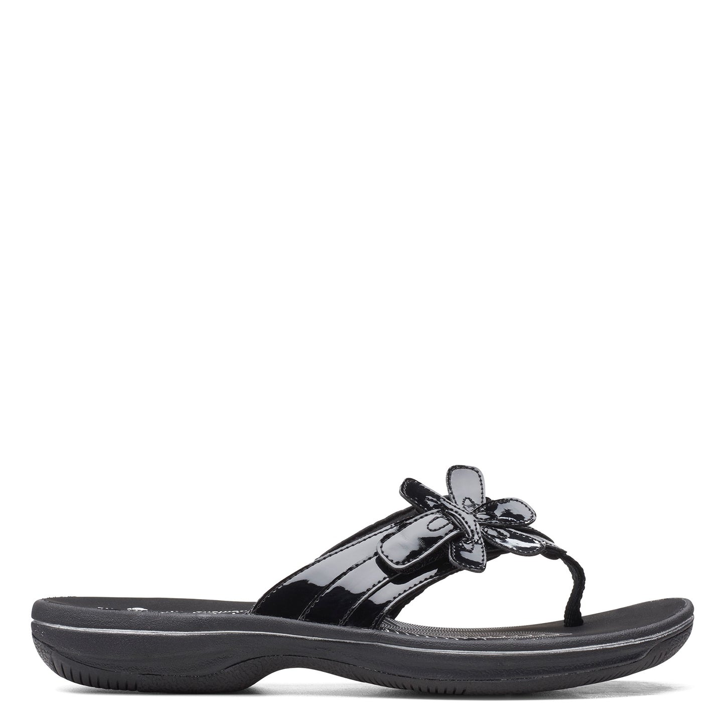 Peltz Shoes Women's Clarks Brinkley Flora Sandal BLACK PATENT 26159852
