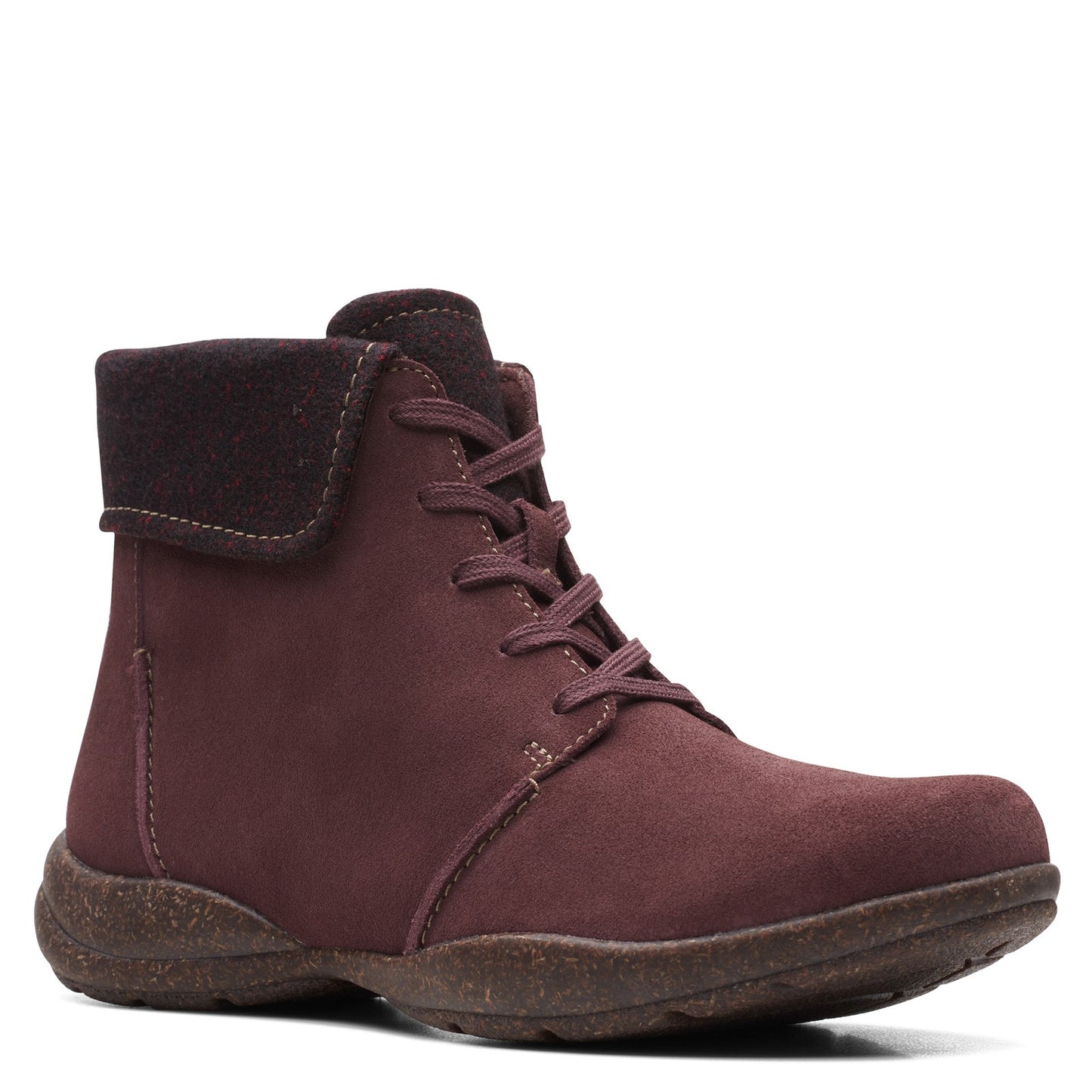 Peltz Shoes Women's Clarks Roseville Lace Boot BURGUNDY SUEDE 26161998