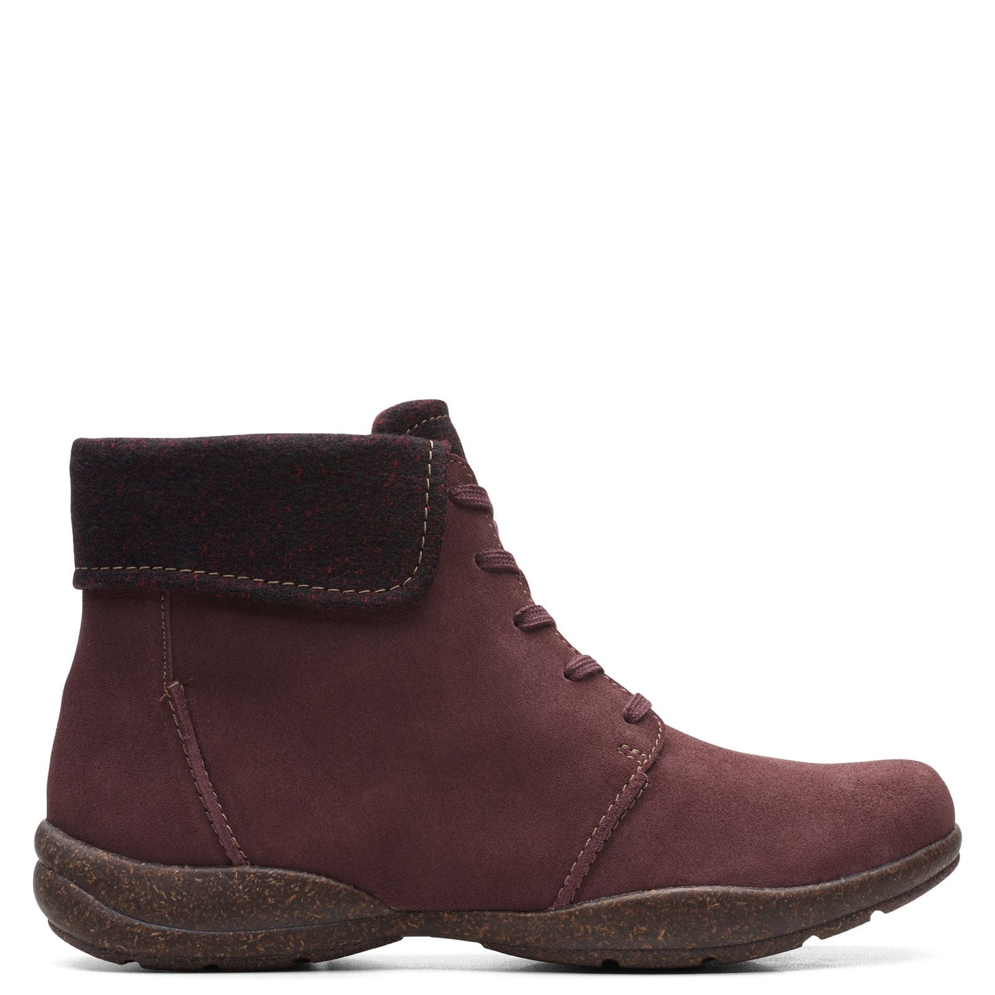 Peltz Shoes Women's Clarks Roseville Lace Boot BURGUNDY SUEDE 26161998
