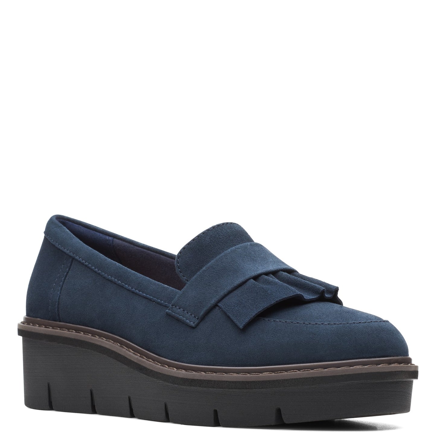 Peltz Shoes Women's Clarks Airabell Slip Loafer BLUE SUEDE 26163331