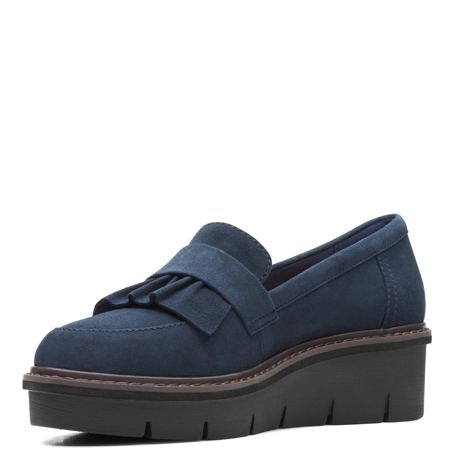 Peltz Shoes Women's Clarks Airabell Slip Loafer BLUE SUEDE 26163331