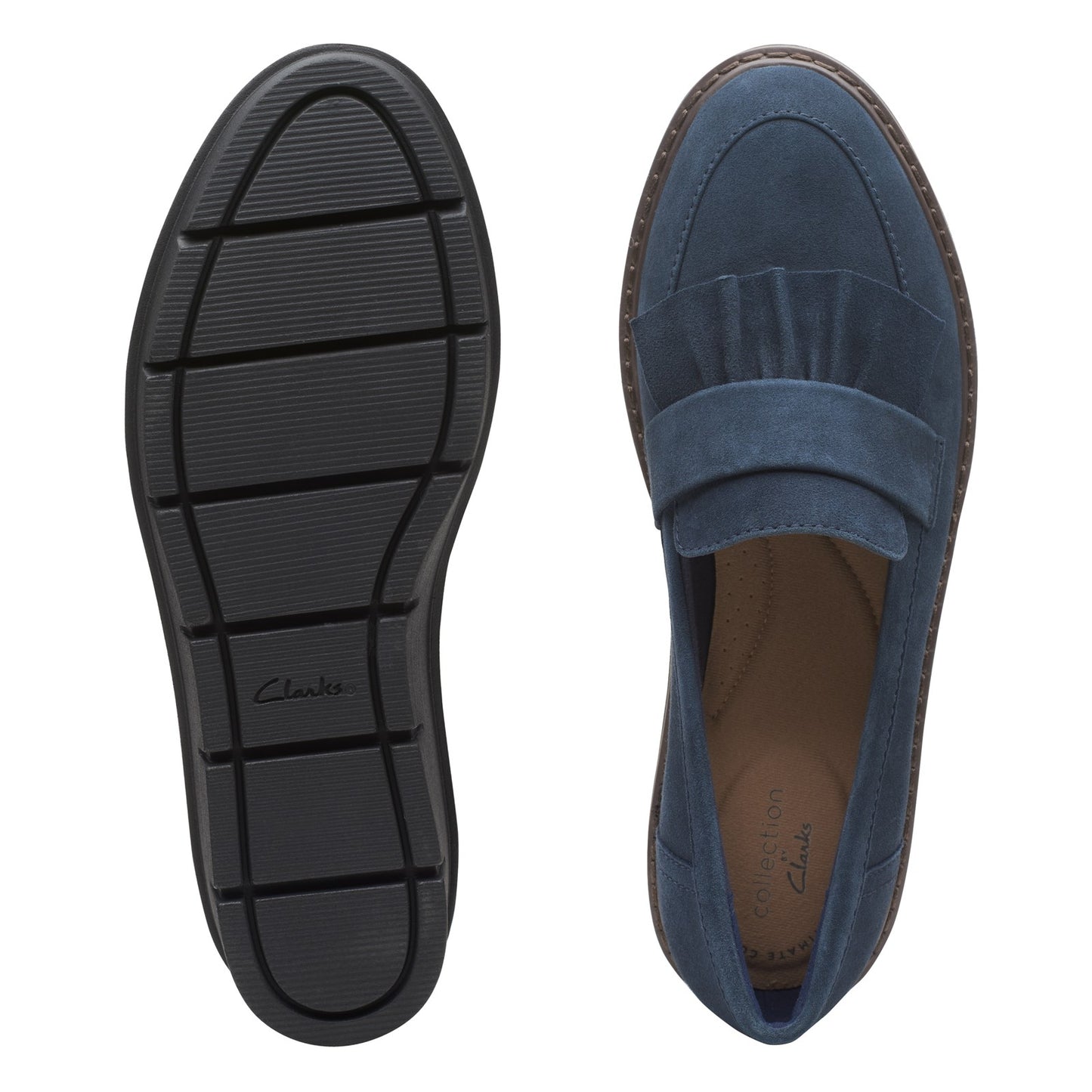 Peltz Shoes Women's Clarks Airabell Slip Loafer BLUE SUEDE 26163331