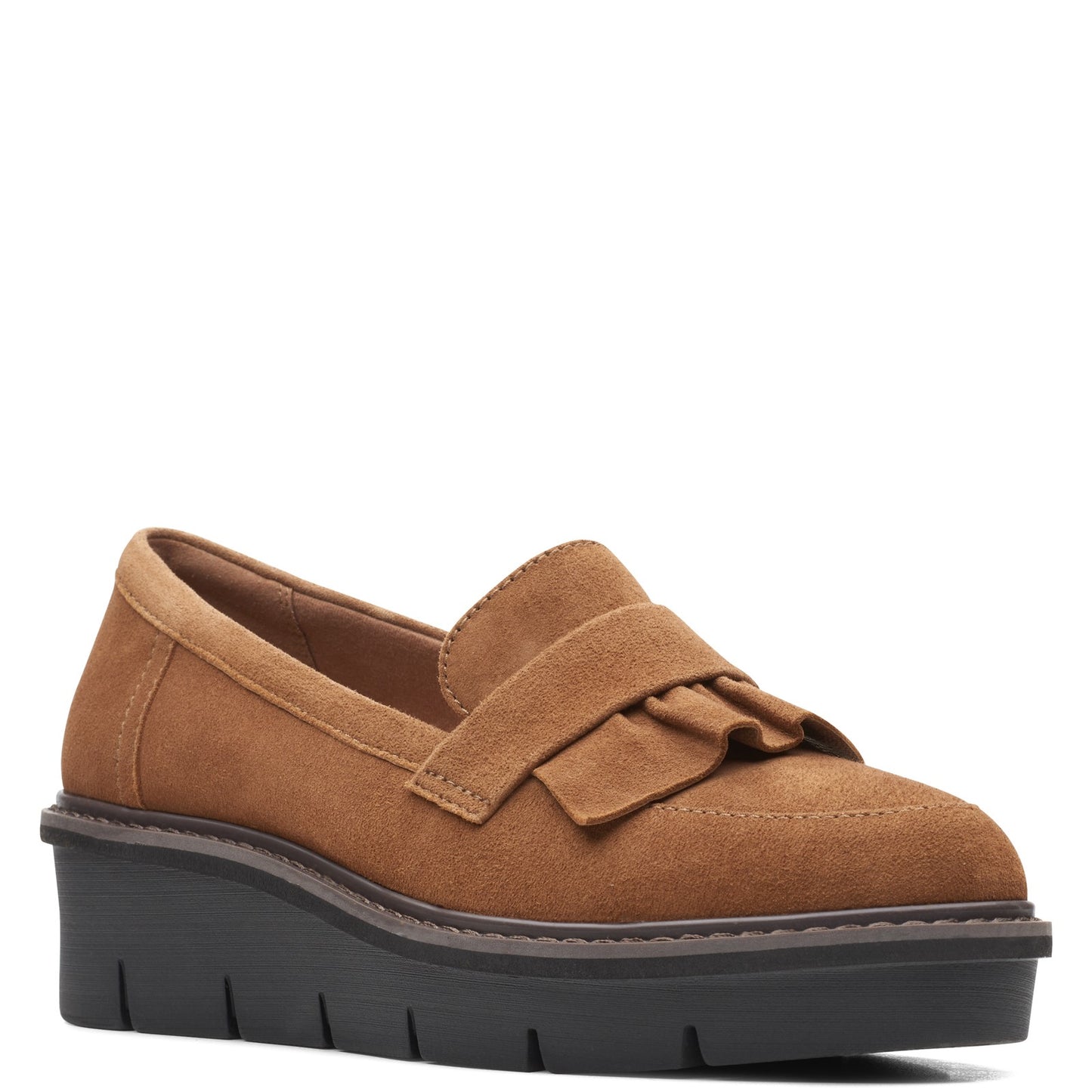 Peltz Shoes Women's Clarks Airabell Slip Loafer KHAKI SUEDE 26163828