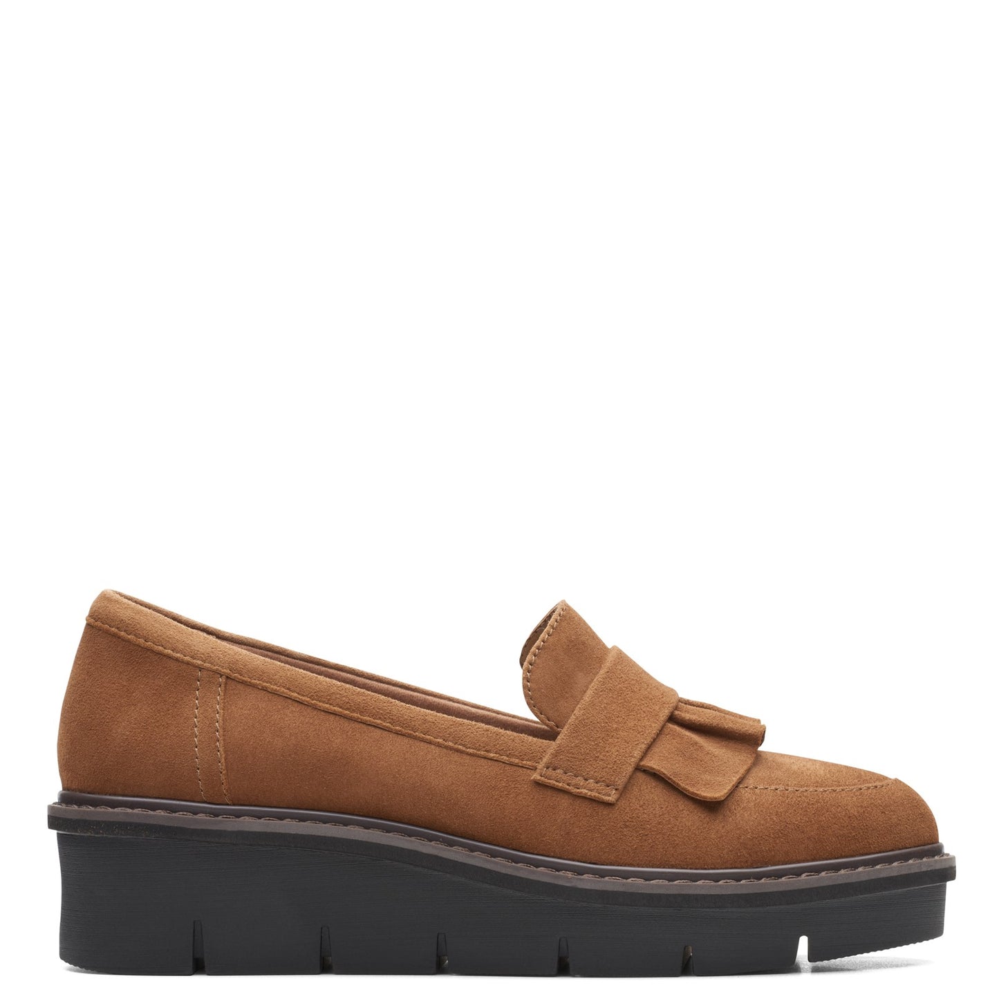 Peltz Shoes Women's Clarks Airabell Slip Loafer KHAKI SUEDE 26163828