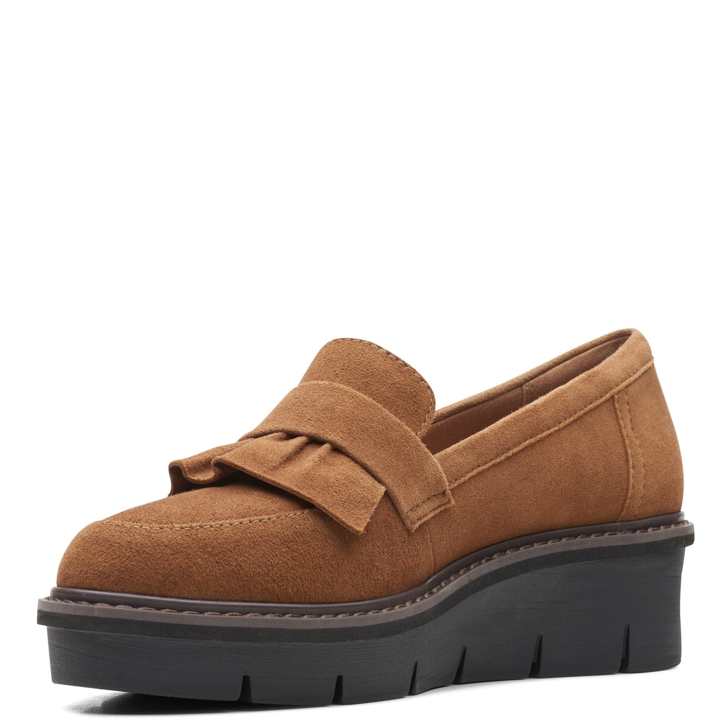 Peltz Shoes Women's Clarks Airabell Slip Loafer KHAKI SUEDE 26163828